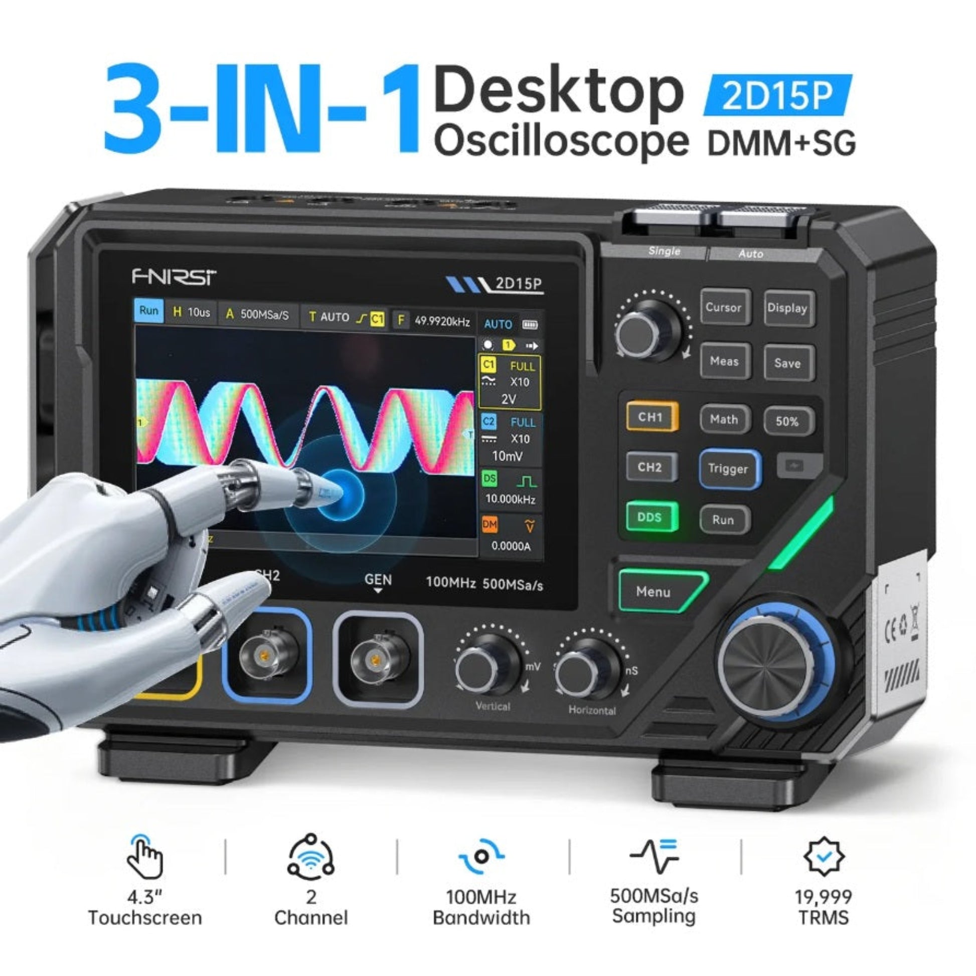 FNIRSI 2D15P 3-in-1 Desktop Oscilloscope Multimeter and Signal Generator