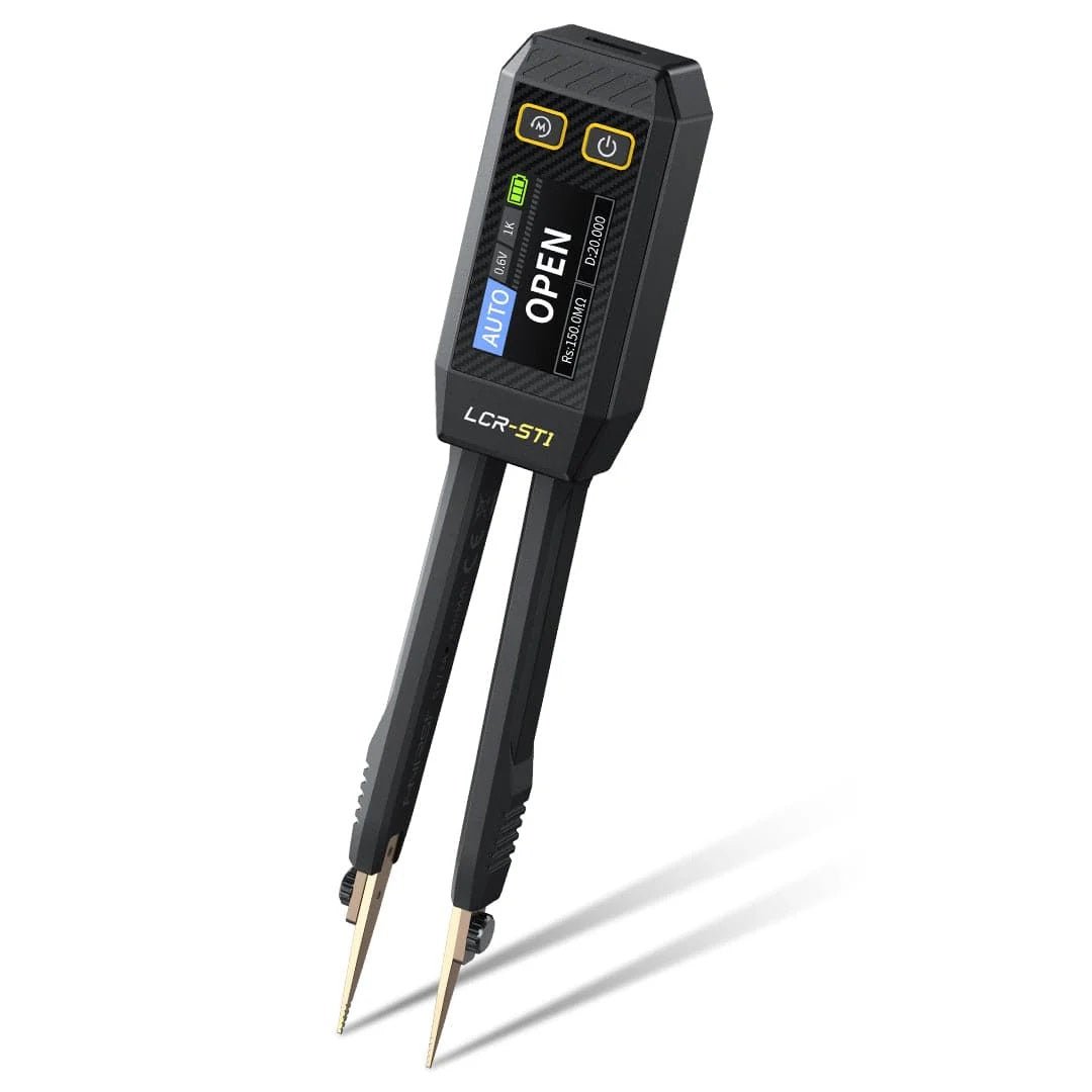 FNIRSI LCR-ST1 Smart Mini Tweezer LCR/ESR tester with digital display for electronics diagnostics and repair.