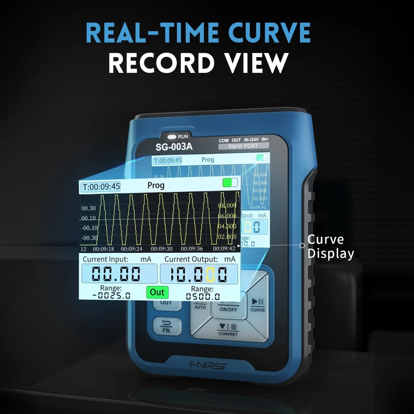 FNIRSI SG-003A real-time curve record view on current voltage simulator display