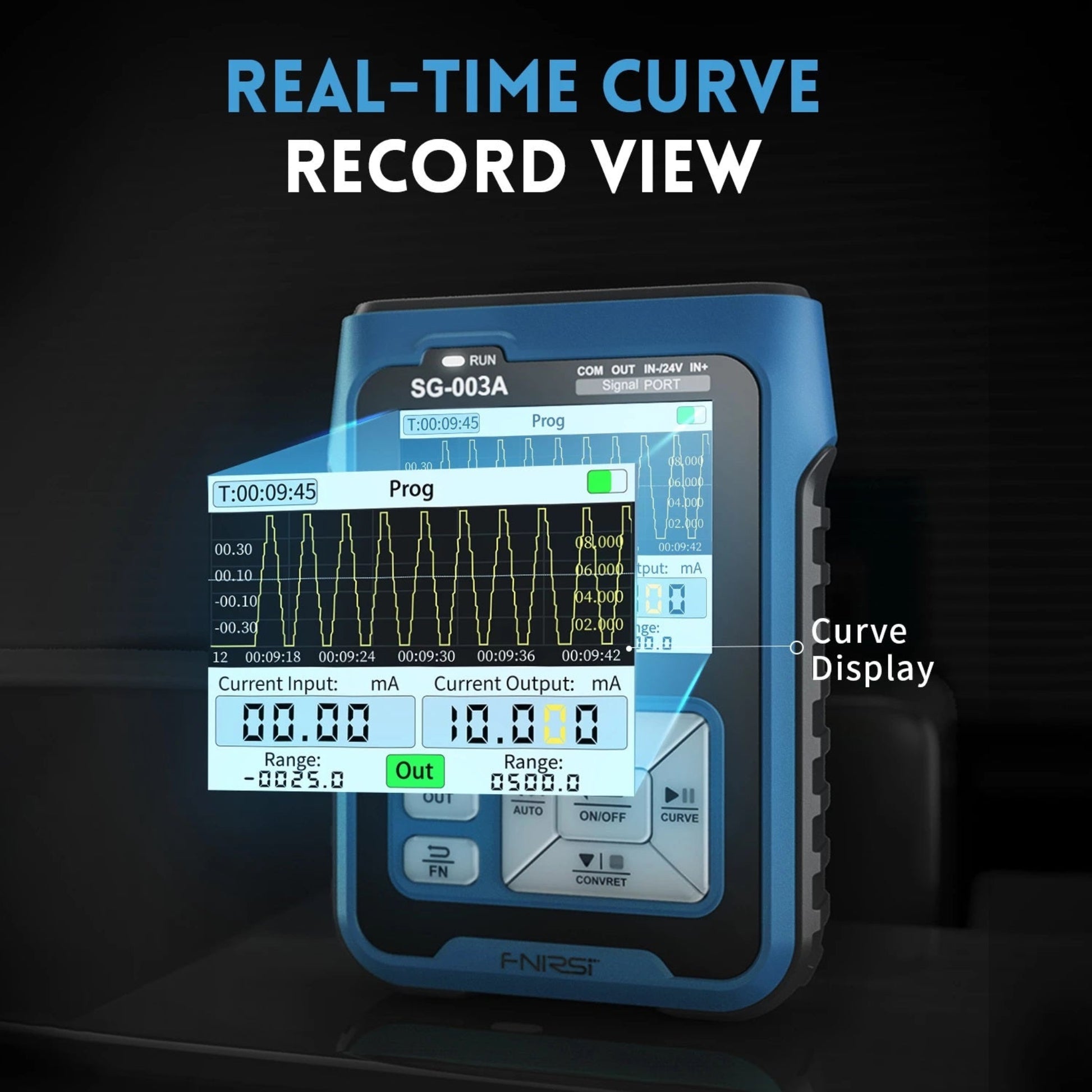 FNIRSI SG-003A real-time curve record view on current voltage simulator display