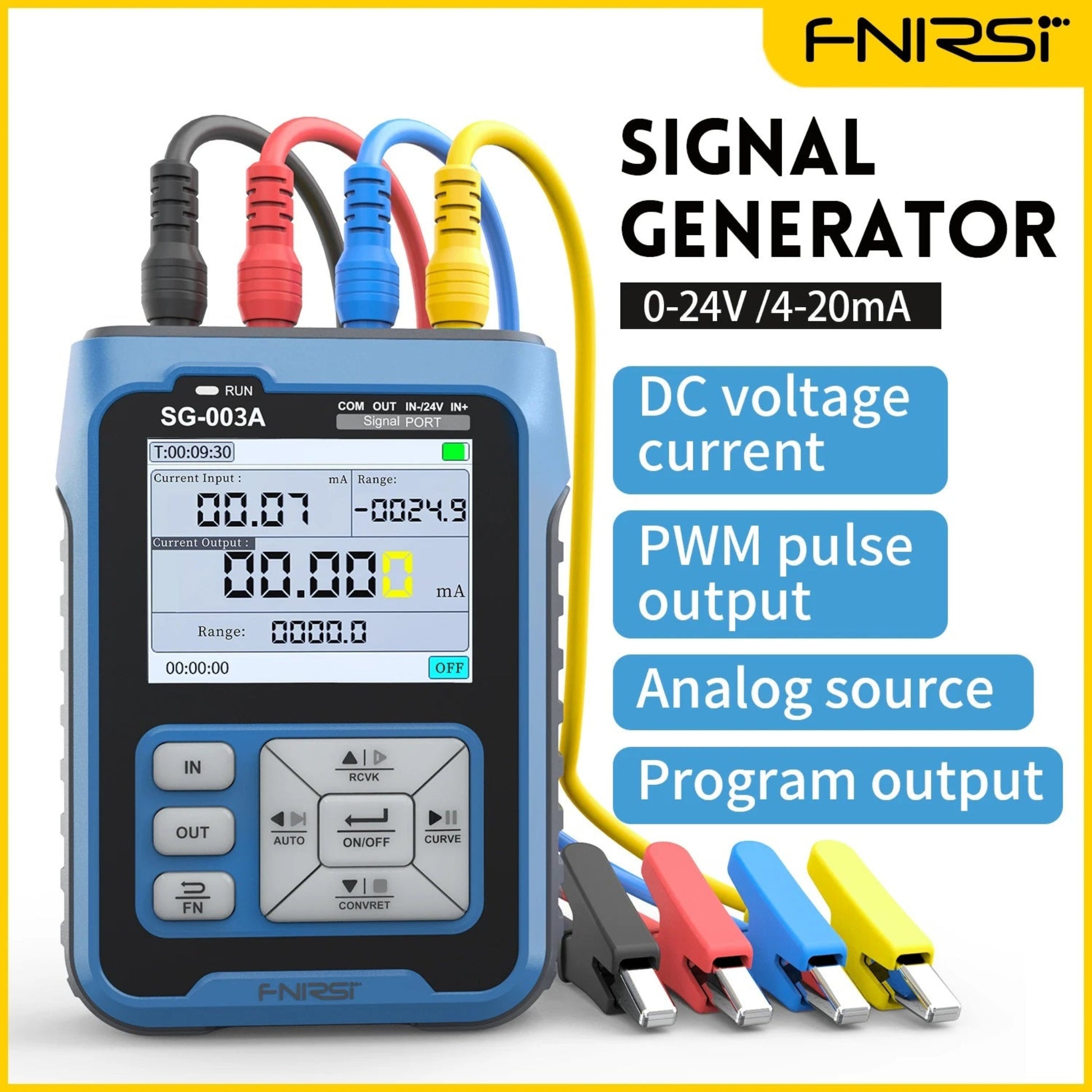 FNIRSI SG-003A signal generator with adjustable voltage and current, used for calibration and testing in industrial applications.