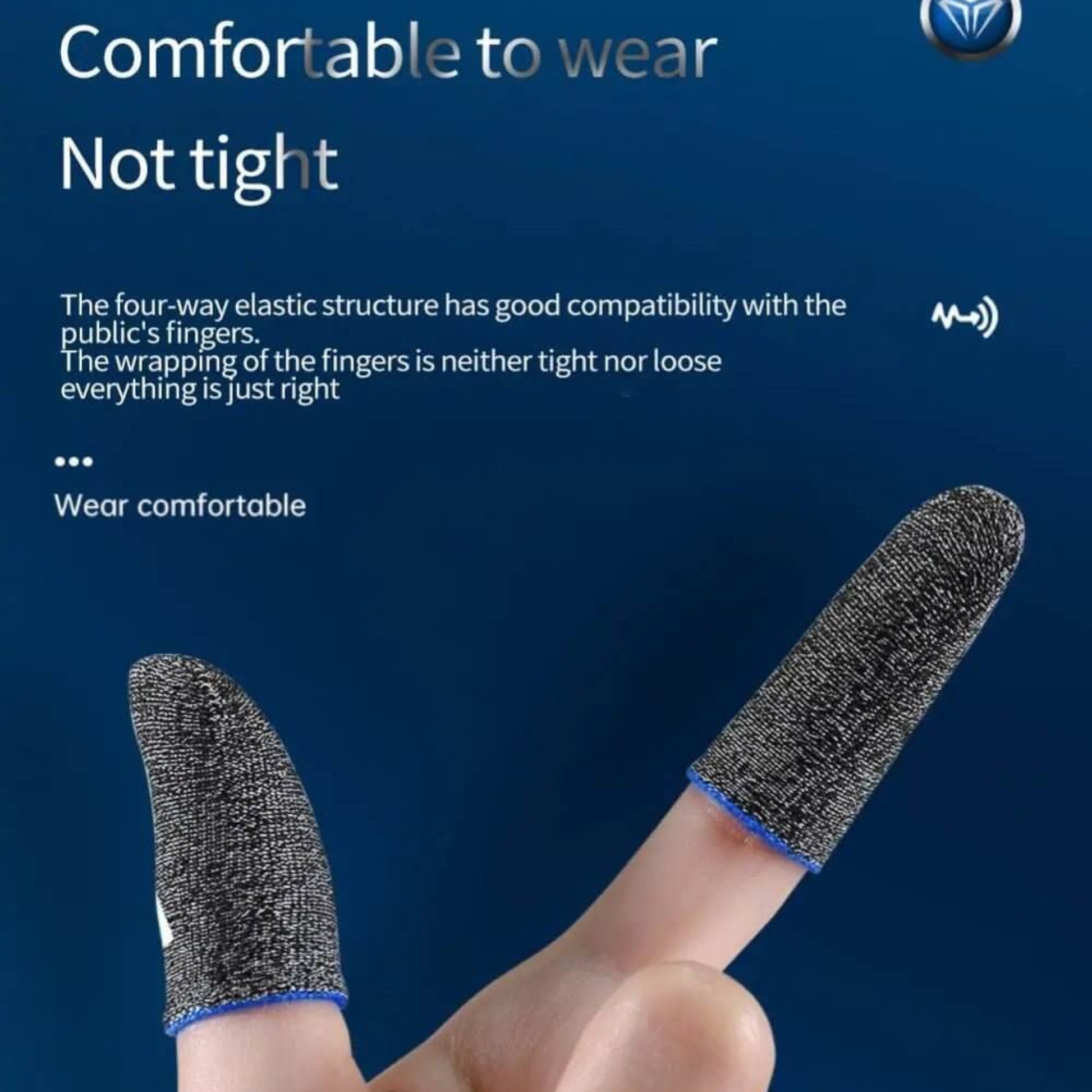 Mobile gaming finger sleeves on hand showing elastic structure and comfort for gaming sessions.