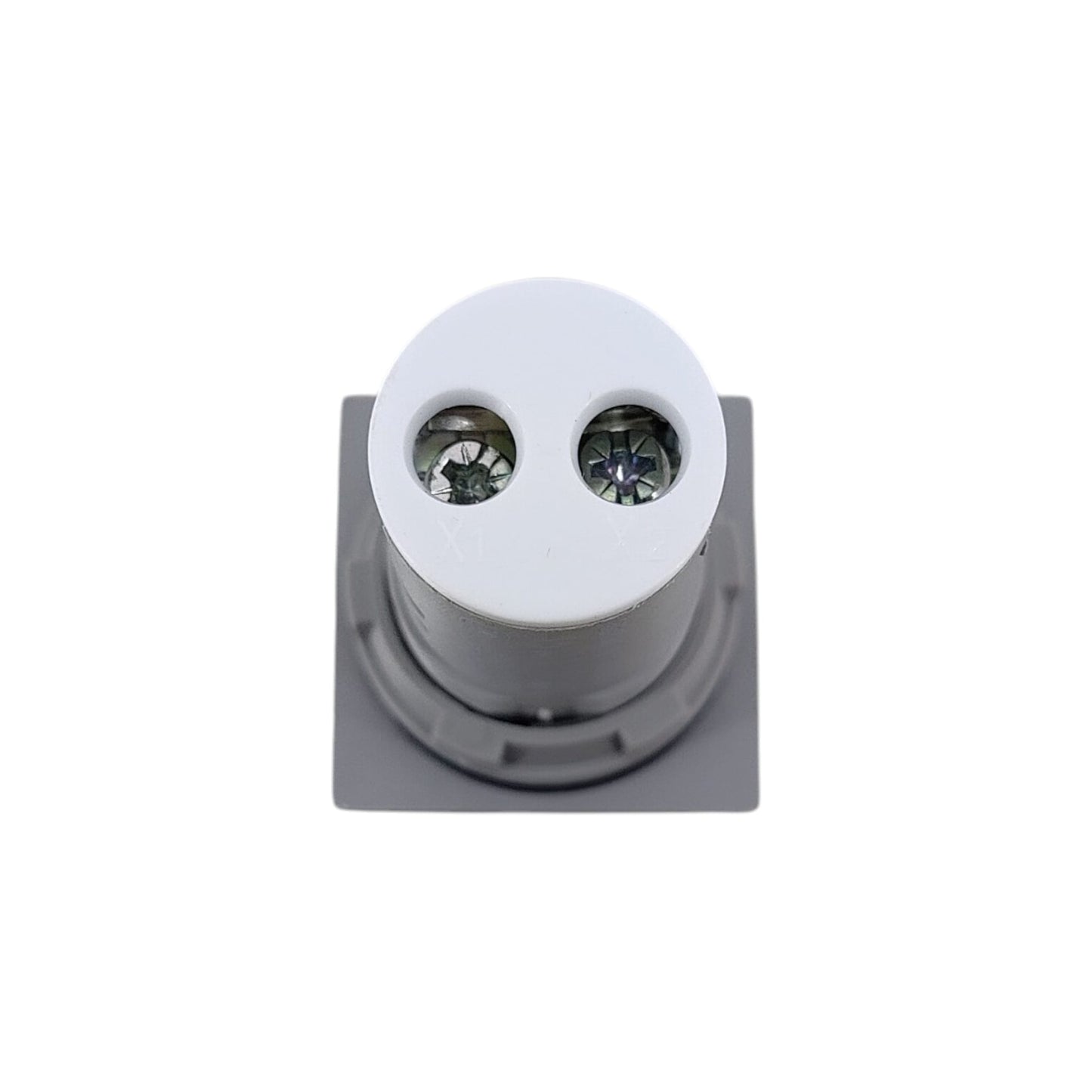 Bottom view of digital Hz indicator showing X1 and X2 screw terminals for easy wiring.