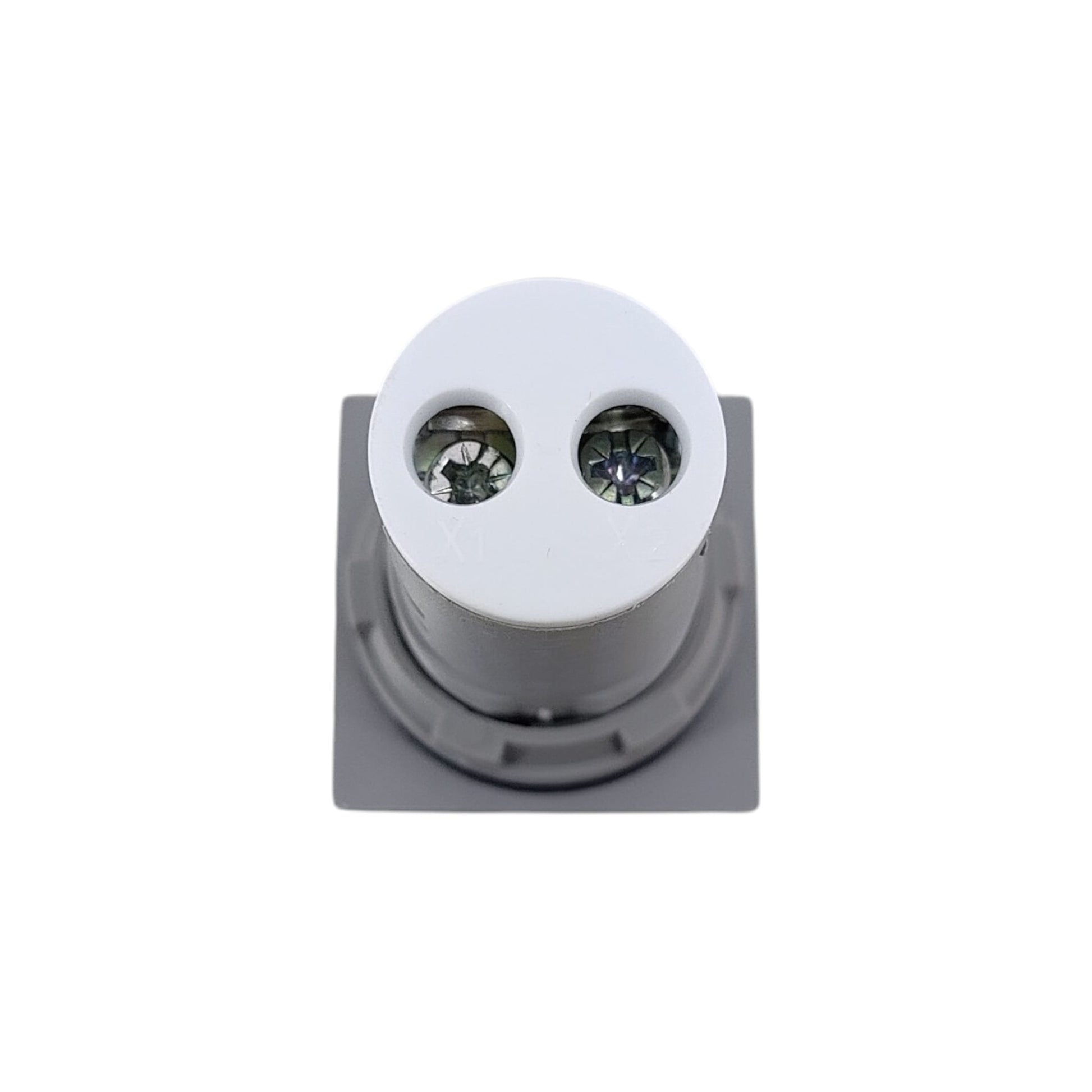 Bottom view of digital Hz indicator showing X1 and X2 screw terminals for easy wiring.