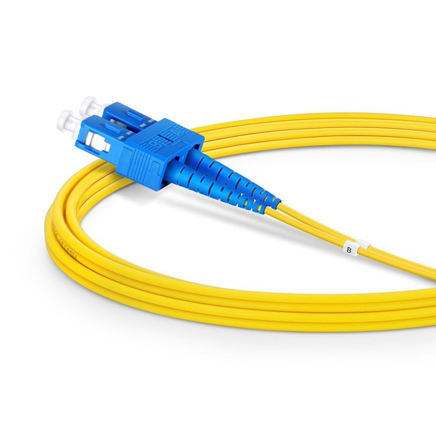 FS 2M OS2 Singlemode Duplex LC-SC Fiber Patch Cable in yellow with blue connectors.
