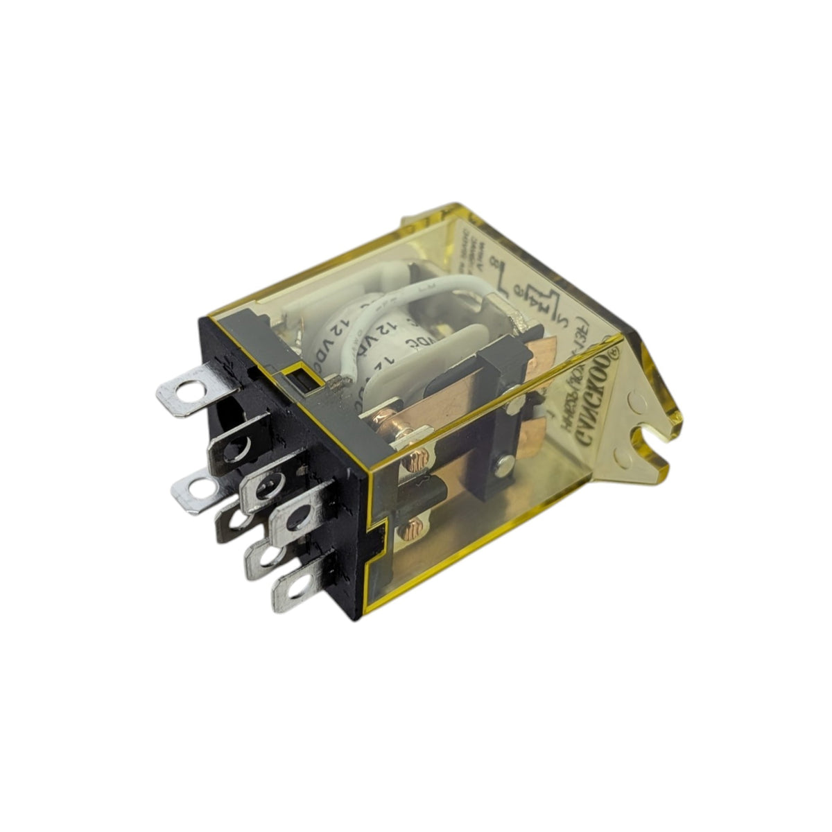 12V DC 版本的 GANGKOO JQX-13FF DPDT 繼電器，適合一般電子零件改裝及 STEM 教材。
