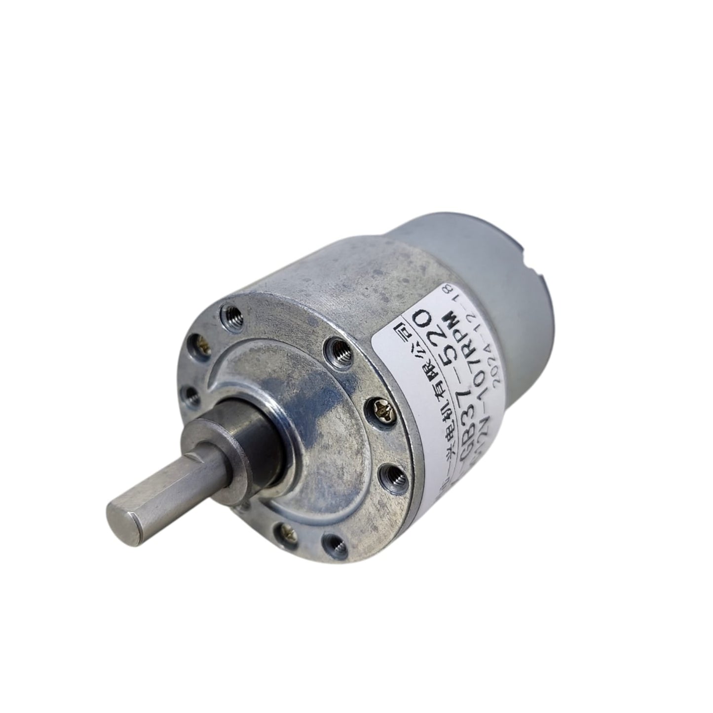 Mechanical component with a label on a white background