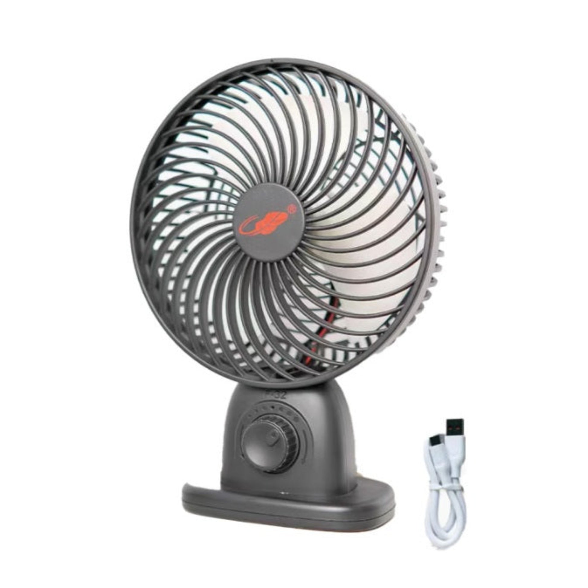 Gongtian F32 stepless desktop fan in black, front view showing rotary dial.