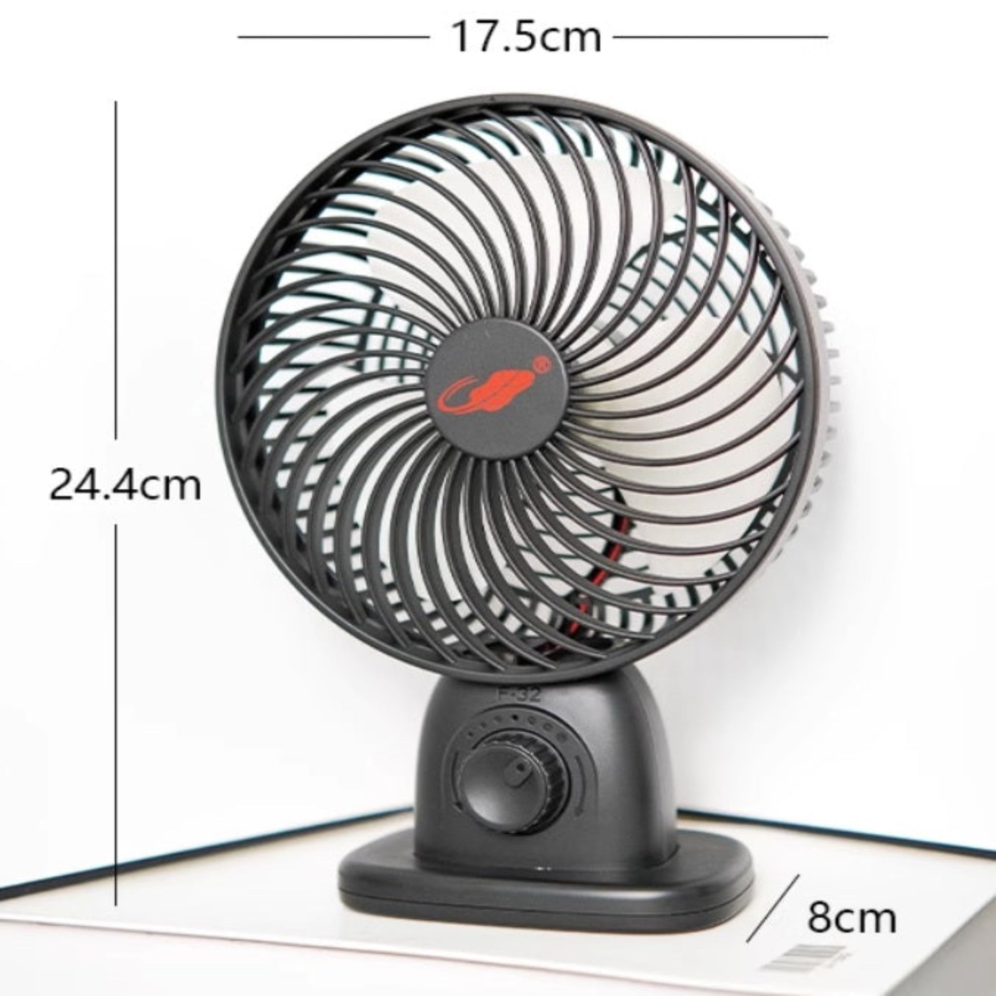 Dimensions of the Gongtian F32 desktop fan, 244x175x80mm.