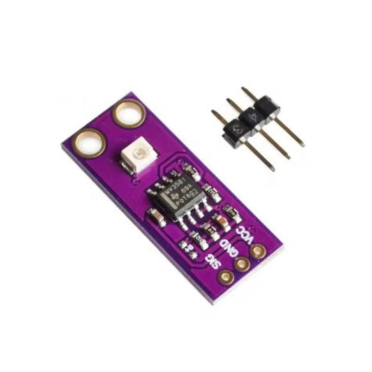 GUVA-S12SD UV sensor module displayed with detached male header pins.