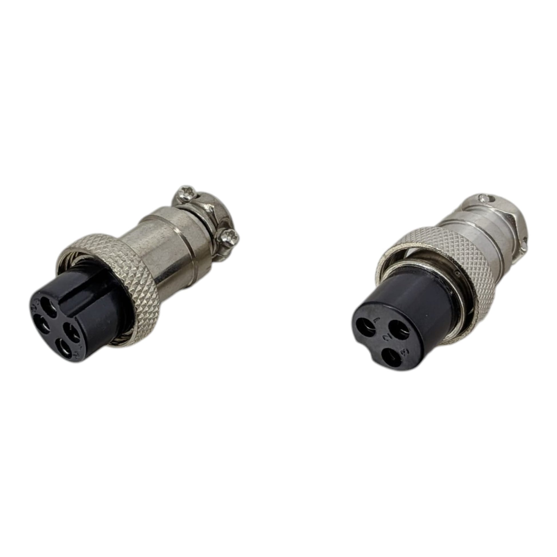 GX16 3-pin and 4-pin female aviation connector front view.