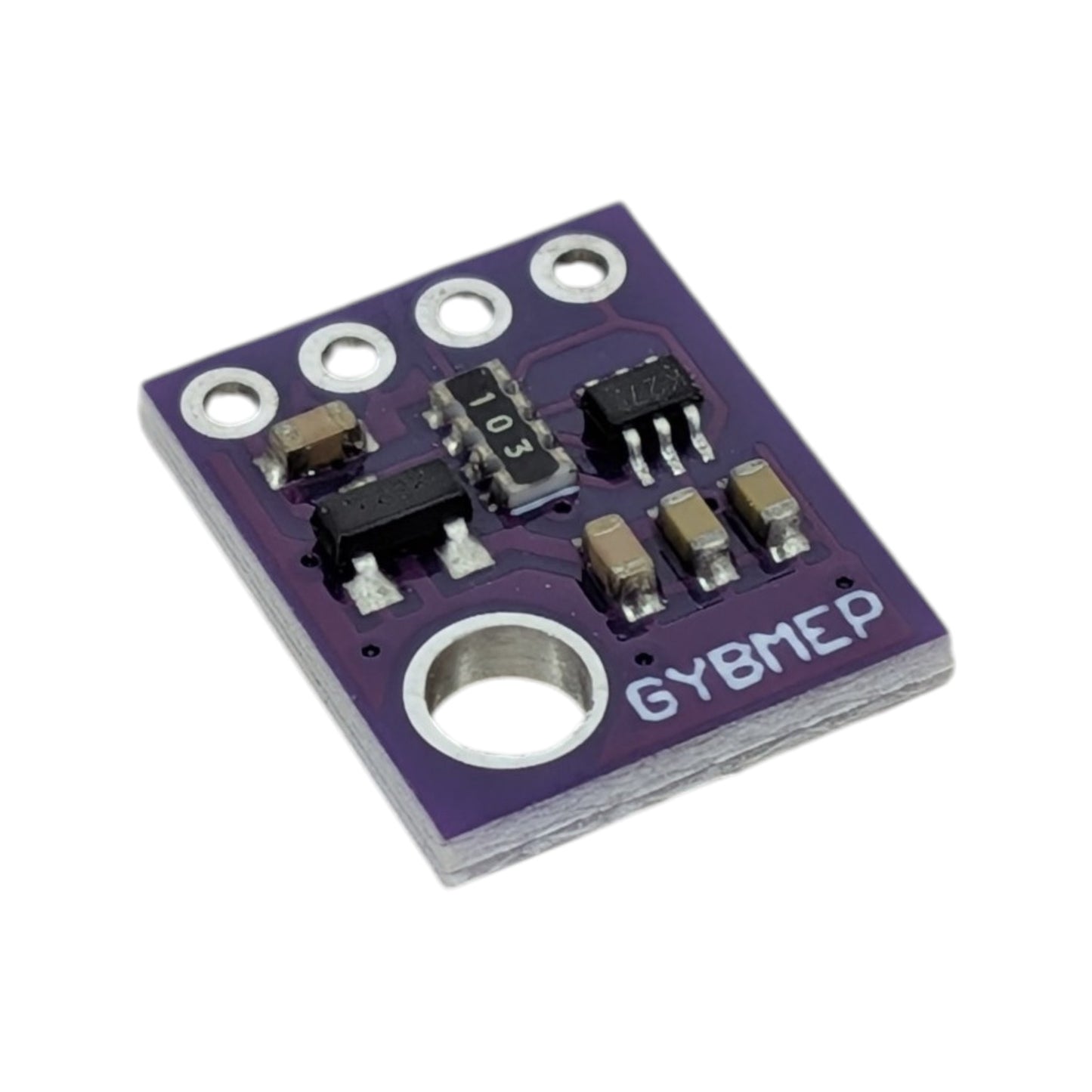 紫色 GY-BMP280-5V 氣壓及溫度感測器 PCB 模組的正面特寫，顯示表面貼裝電子元件及固定安裝孔。
