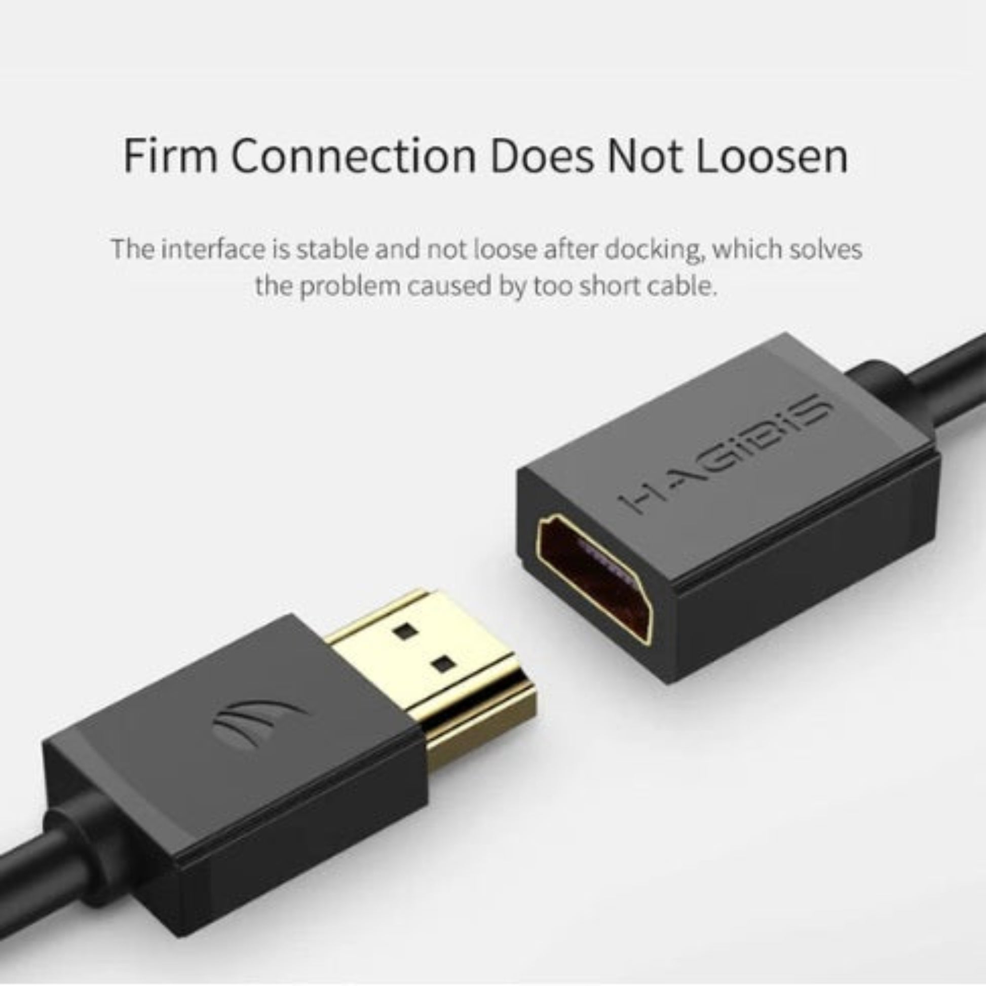 Hagibis 4K high definition HDMI extension cable with gold plated male and female connectors.