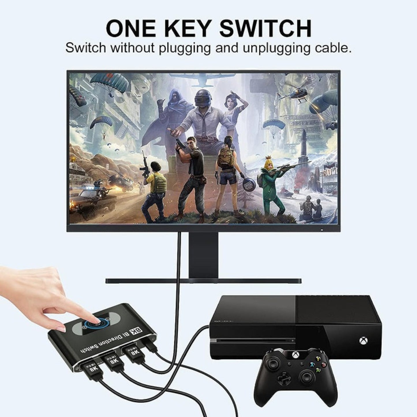 透過 8K HDMI 2.1 切換器將電競電腦及 Xbox 遊戲機連接至單一高畫質螢幕，深水埗門市熱賣中。