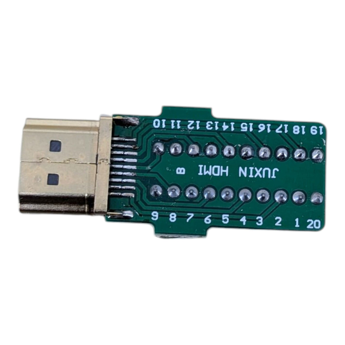 HDMI 轉接頭底部底板走線與 1 至 20 腳位編號，佈線清晰，適合專業電子工程及維修。