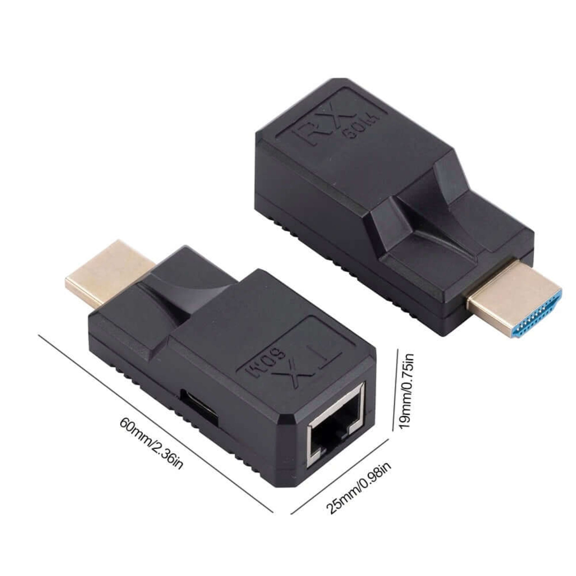 An image displaying the dimensions of the HDMI signal extender, including length, width, and height.