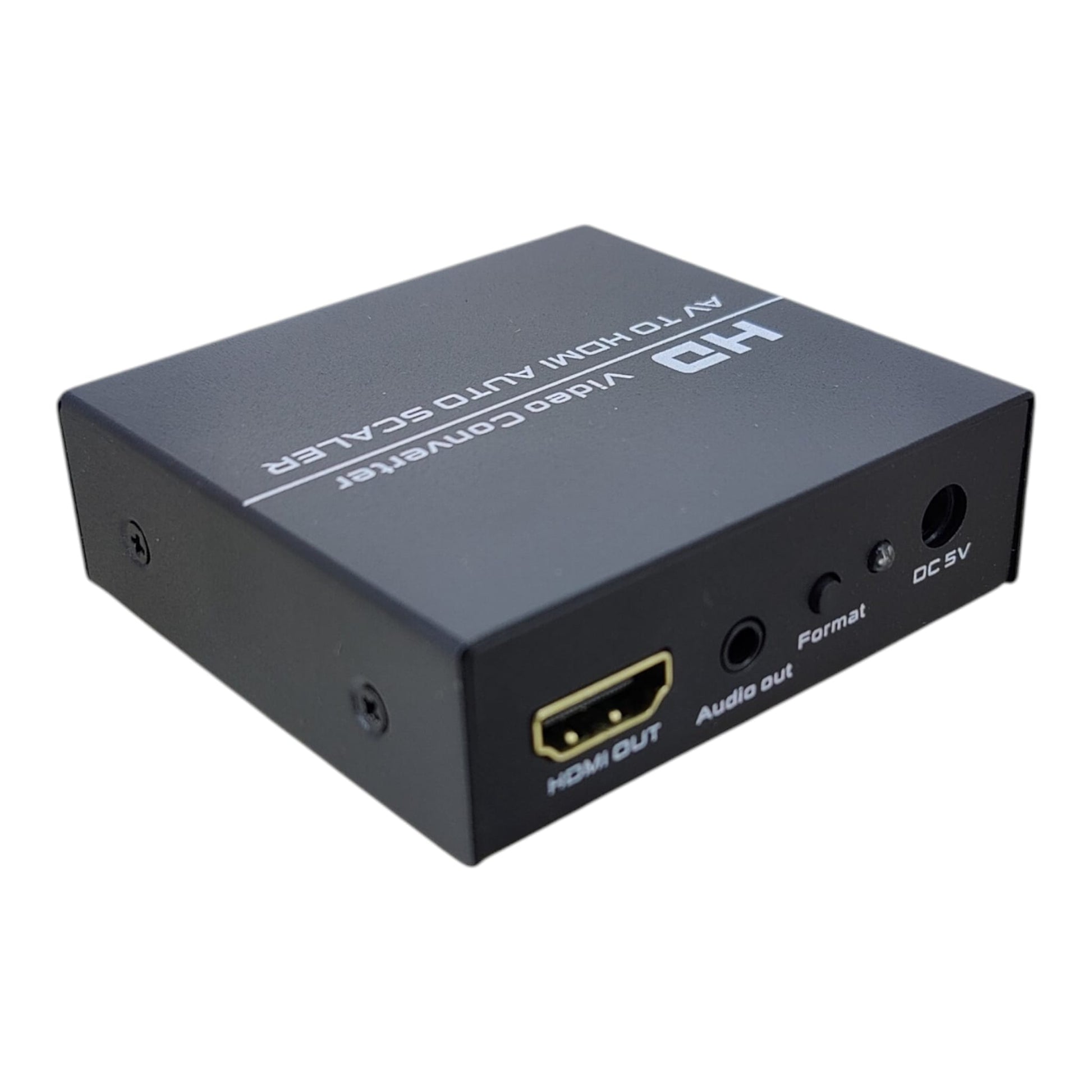 HDMI output port and 3.5mm headphone jack on video upscaler