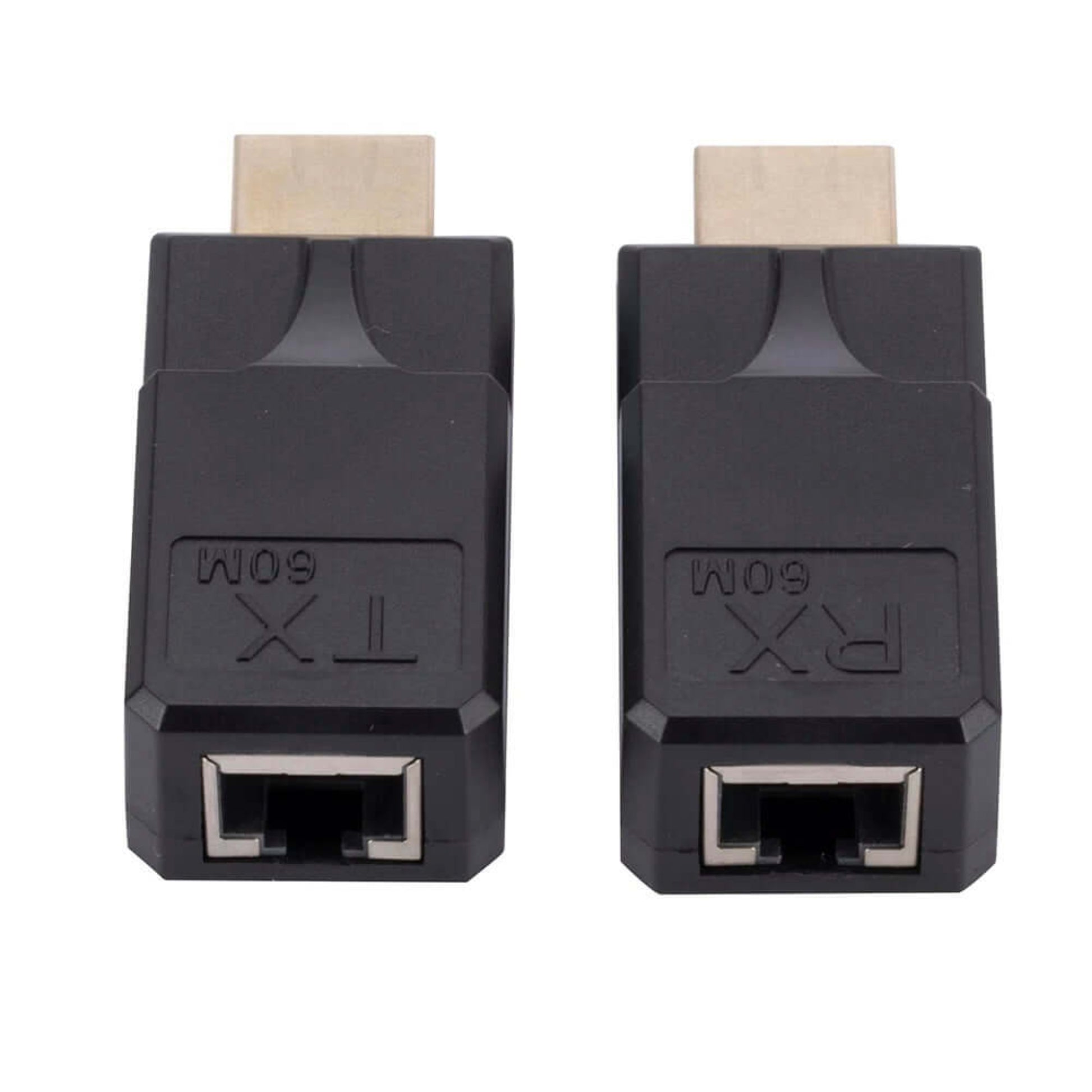 A close-up of the product, highlighting the TX (transmitter) and RX (receiver) labels and the RJ45 port.