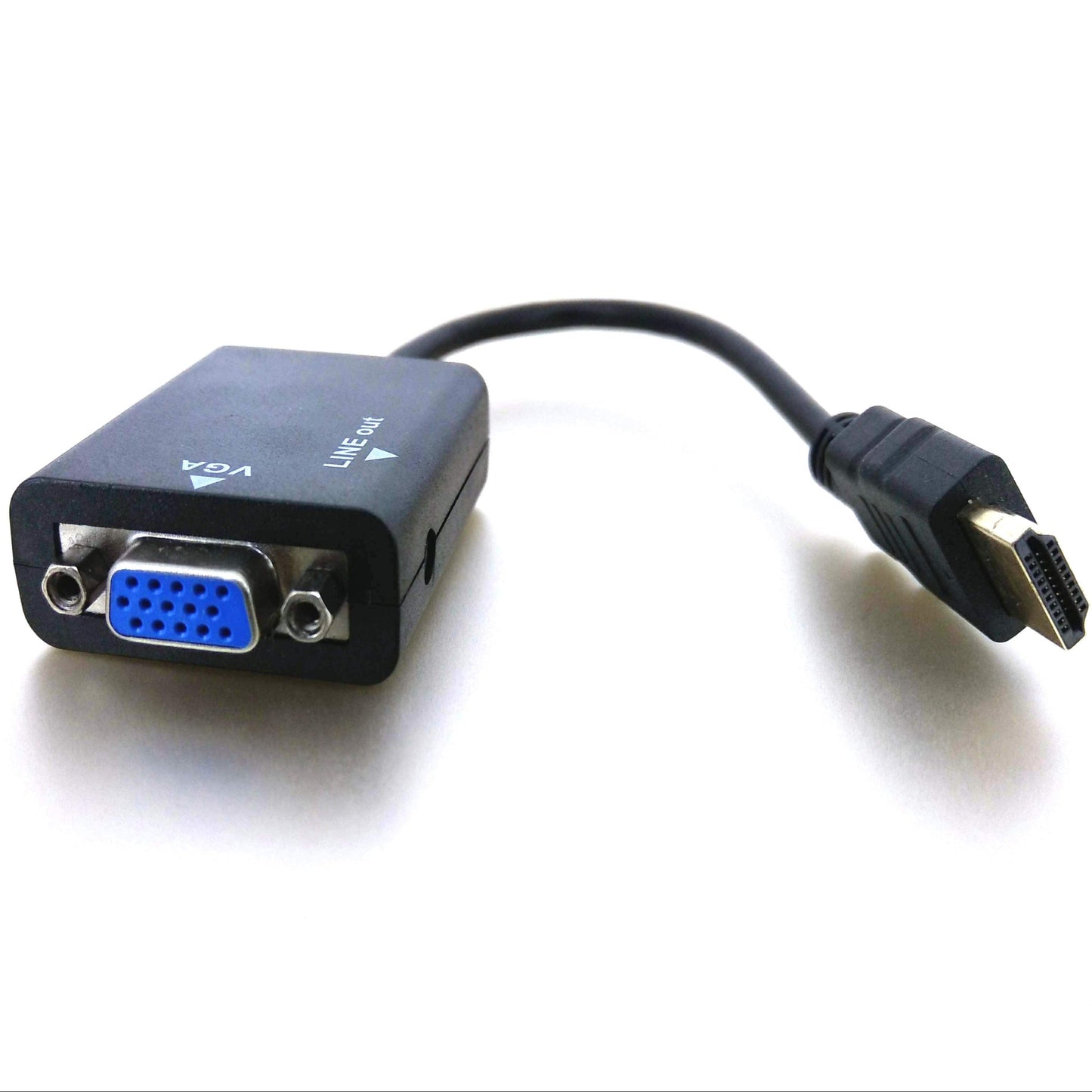 HDMI to VGA adapter (male to female) for computers, laptops, monitors, and projectors.