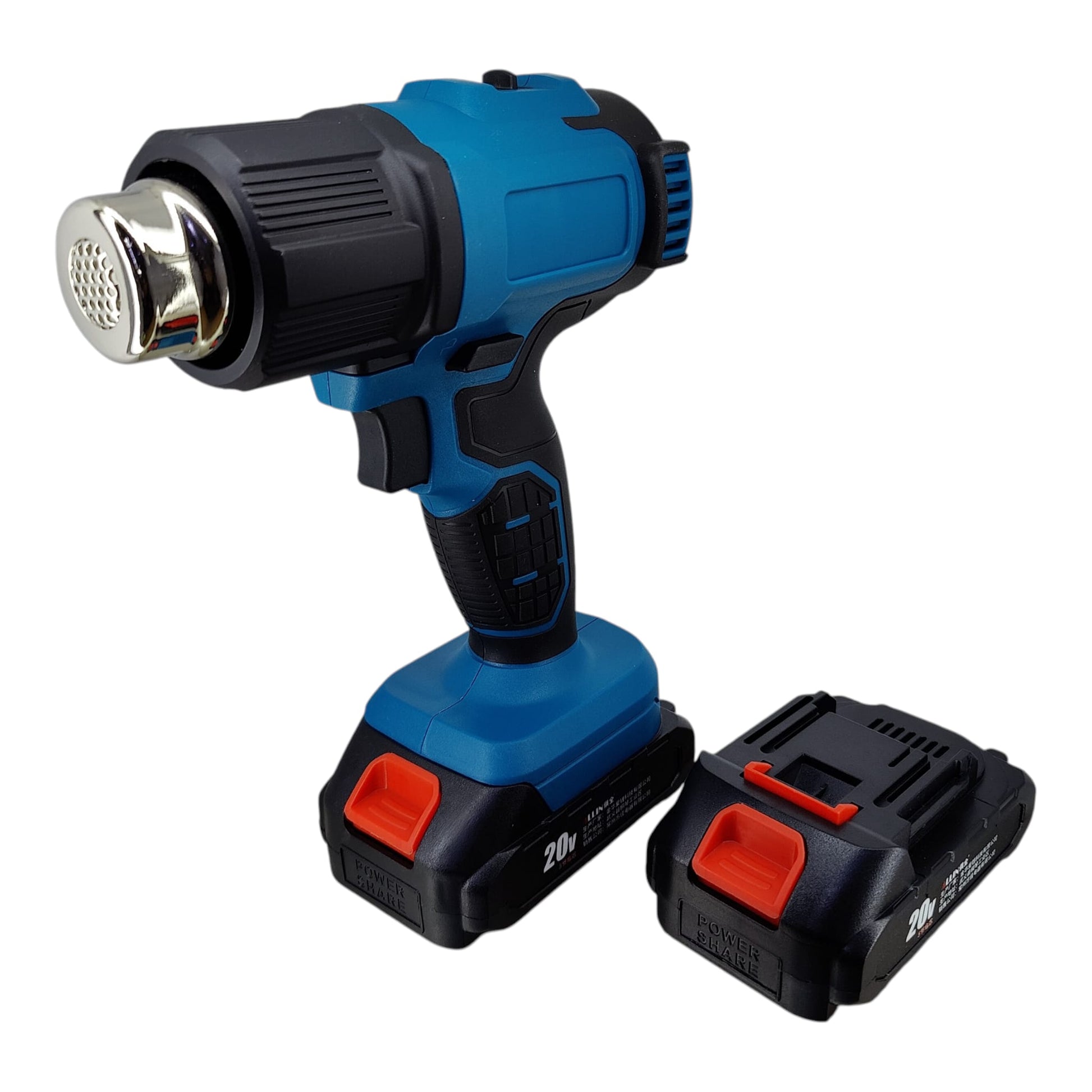 Heat gun kit showing the tool alongside a spare rechargeable battery