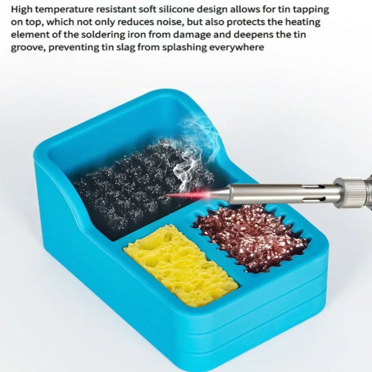 Heat resistant silicone cleaner with deep groove to prevent tin slag from splashing during tapping.