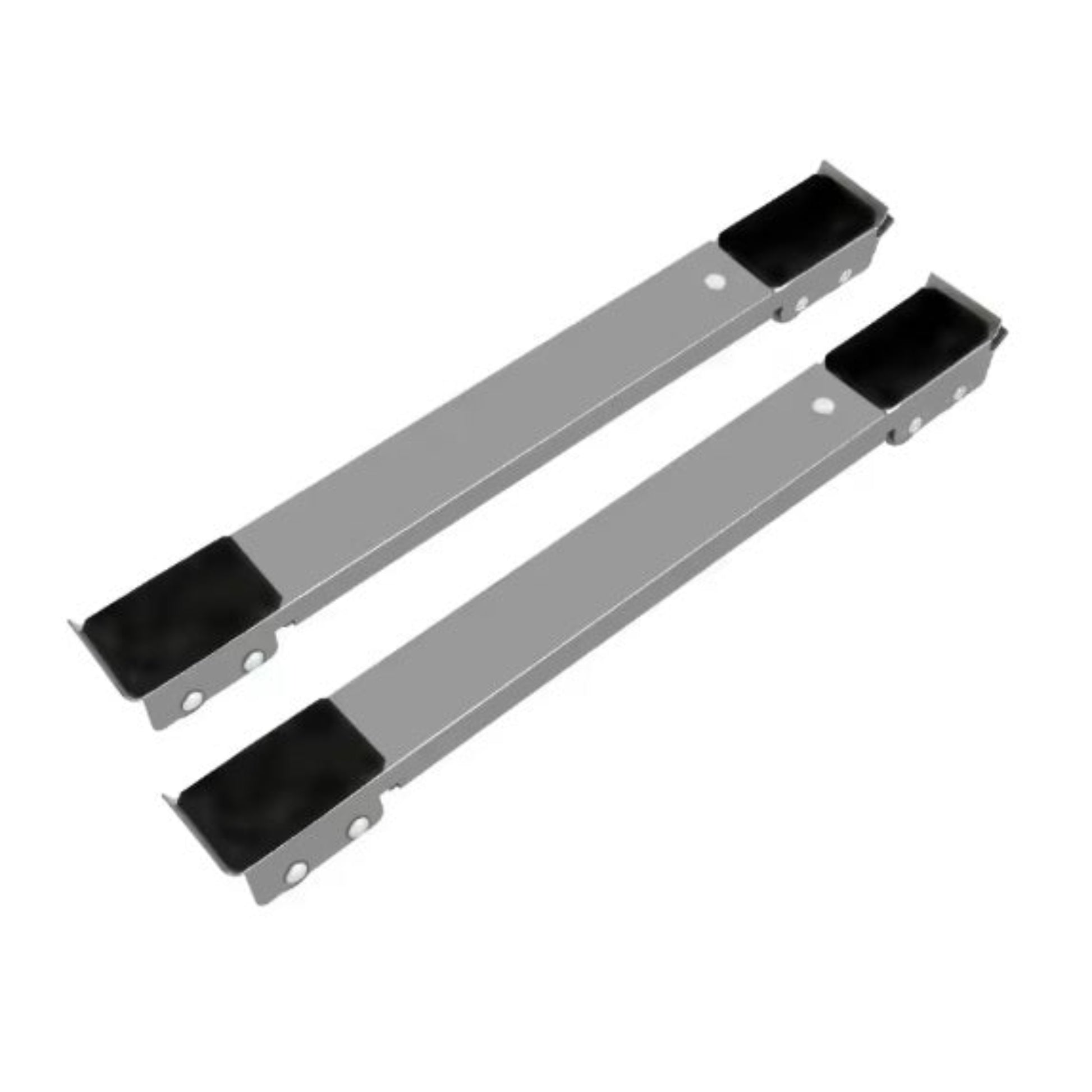 Pair of adjustable heavy duty appliance roller bases in silver.