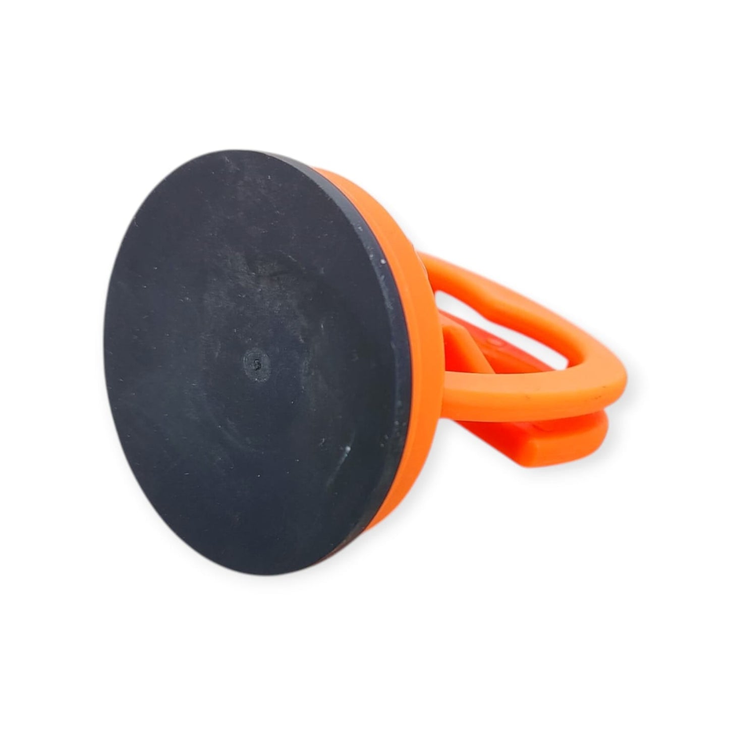 A heavy-duty mini suction cup with a black rubber base and orange handle.
