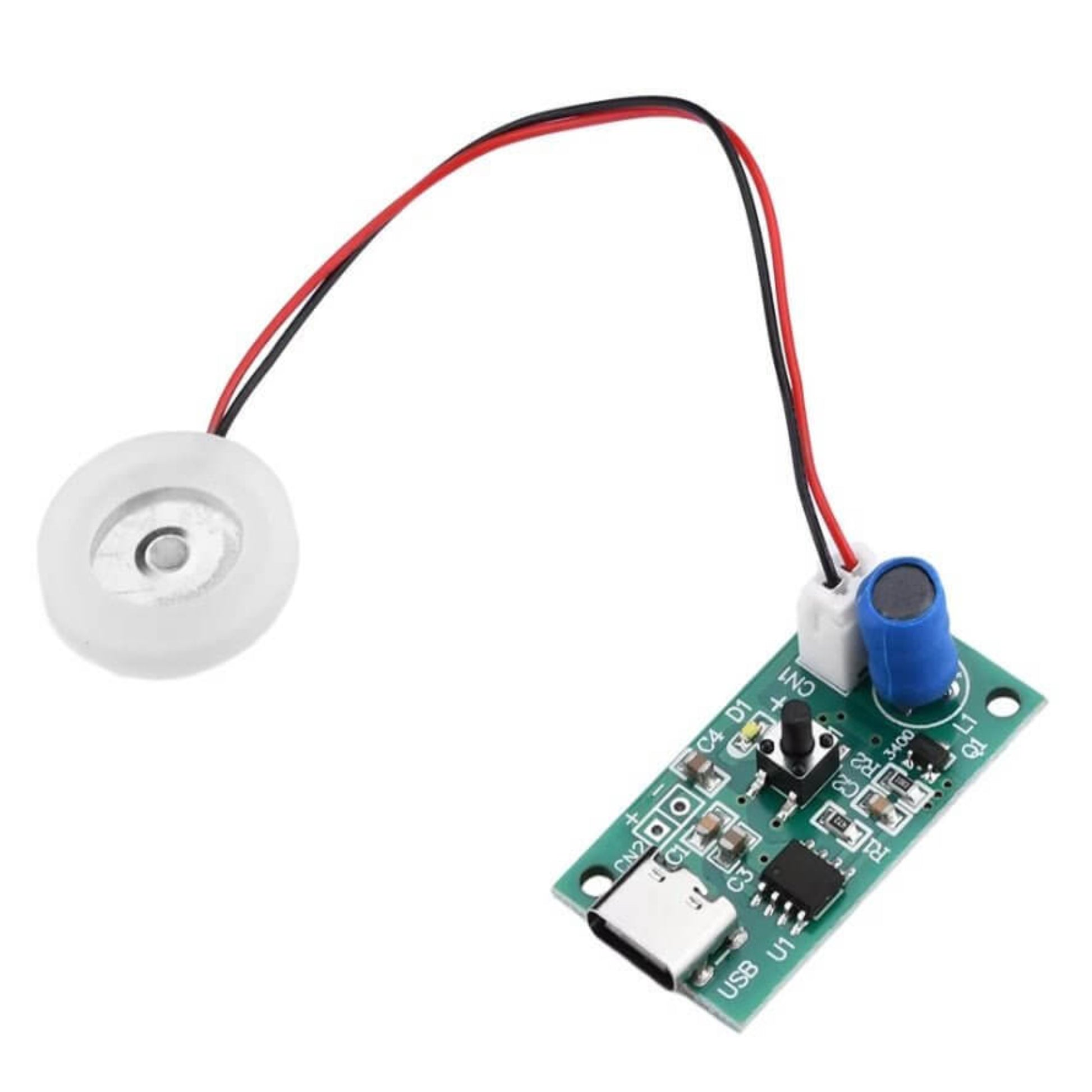 DIY humidifier driver board with 16mm ultrasonic atomizer mist maker disc.