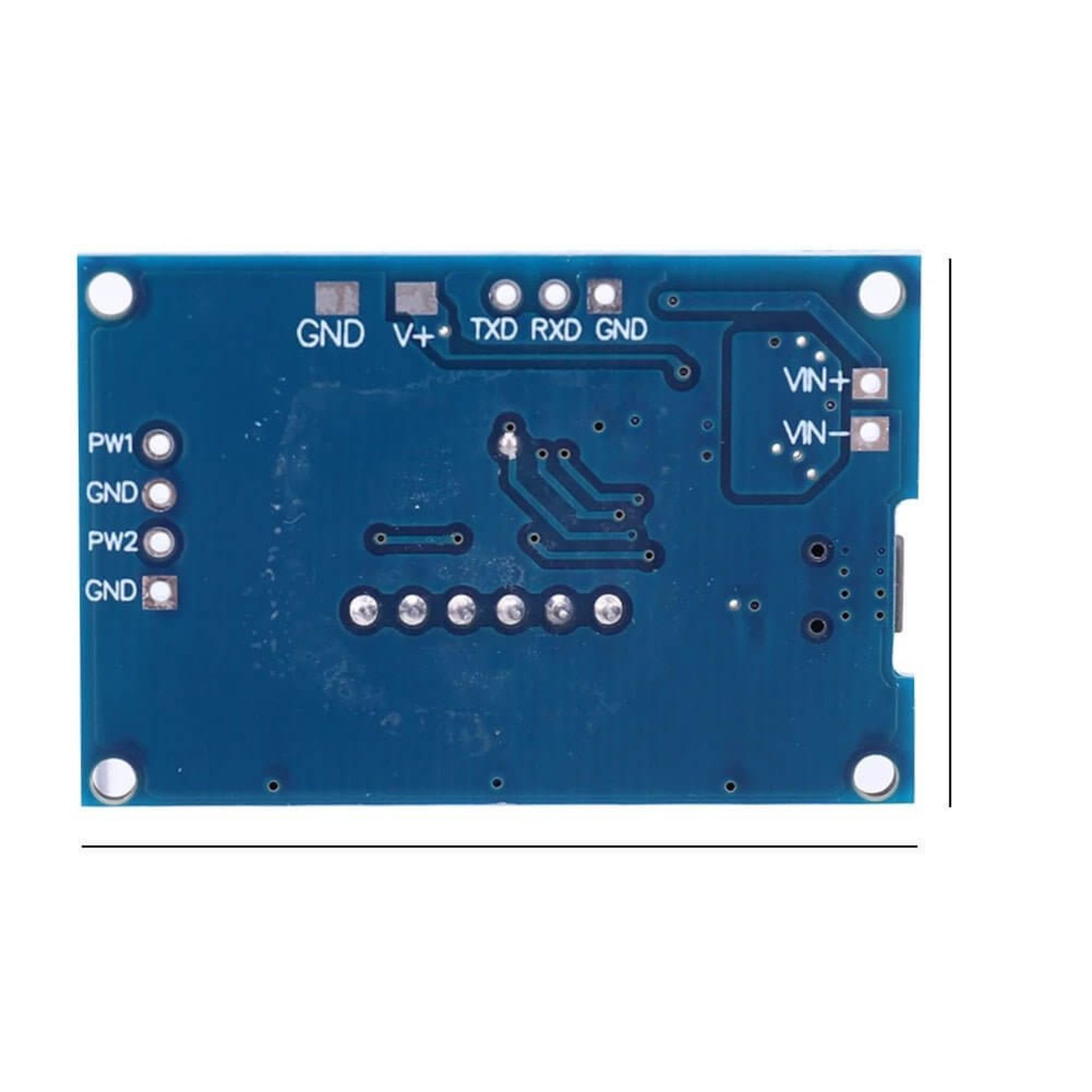 Micro USB DC signal generator PCB with PWM outputs and power connections, designed for adjustable duty cycle and frequency.