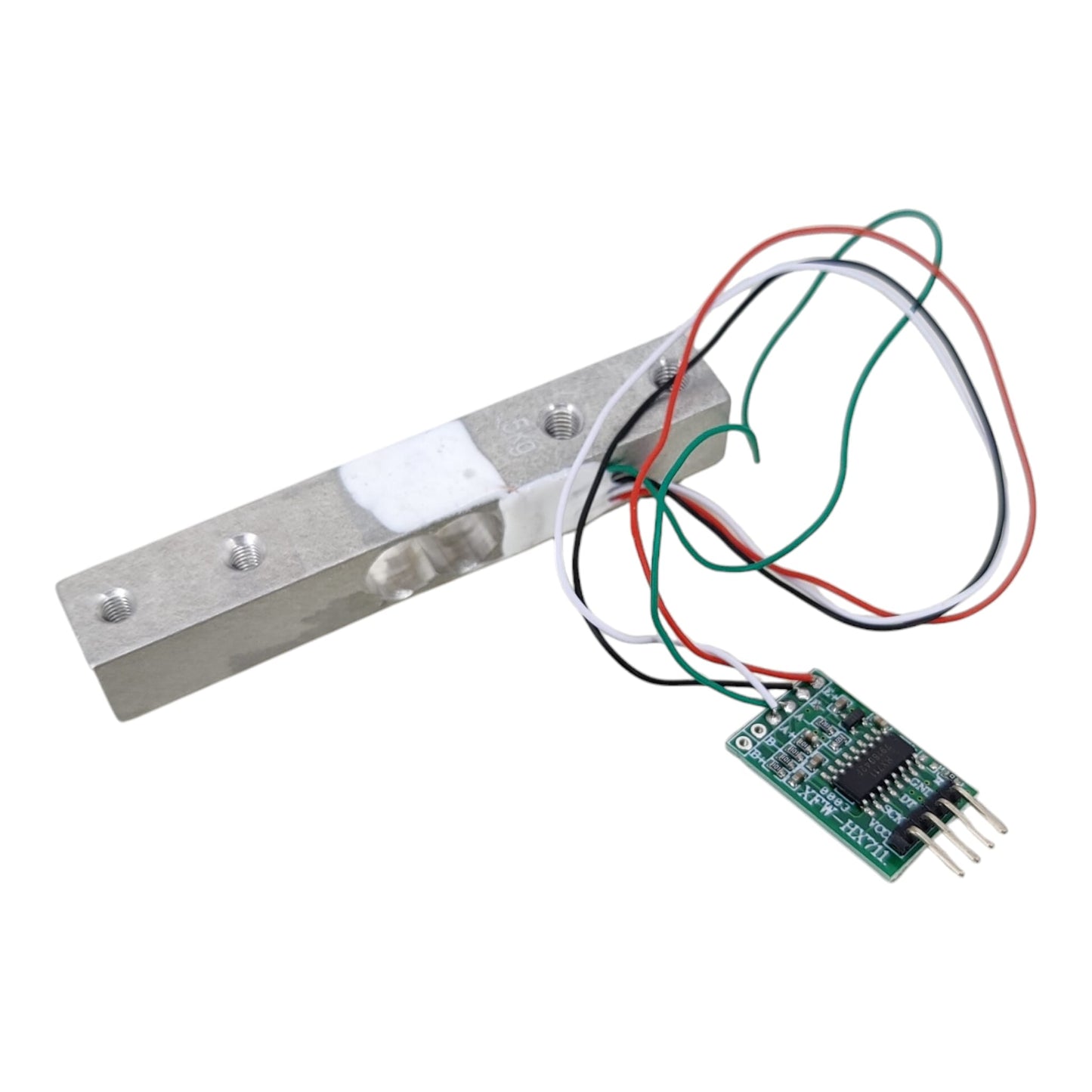Detailed view of the HX711 24-bit AD amplifier module used for DIY electronic scales.