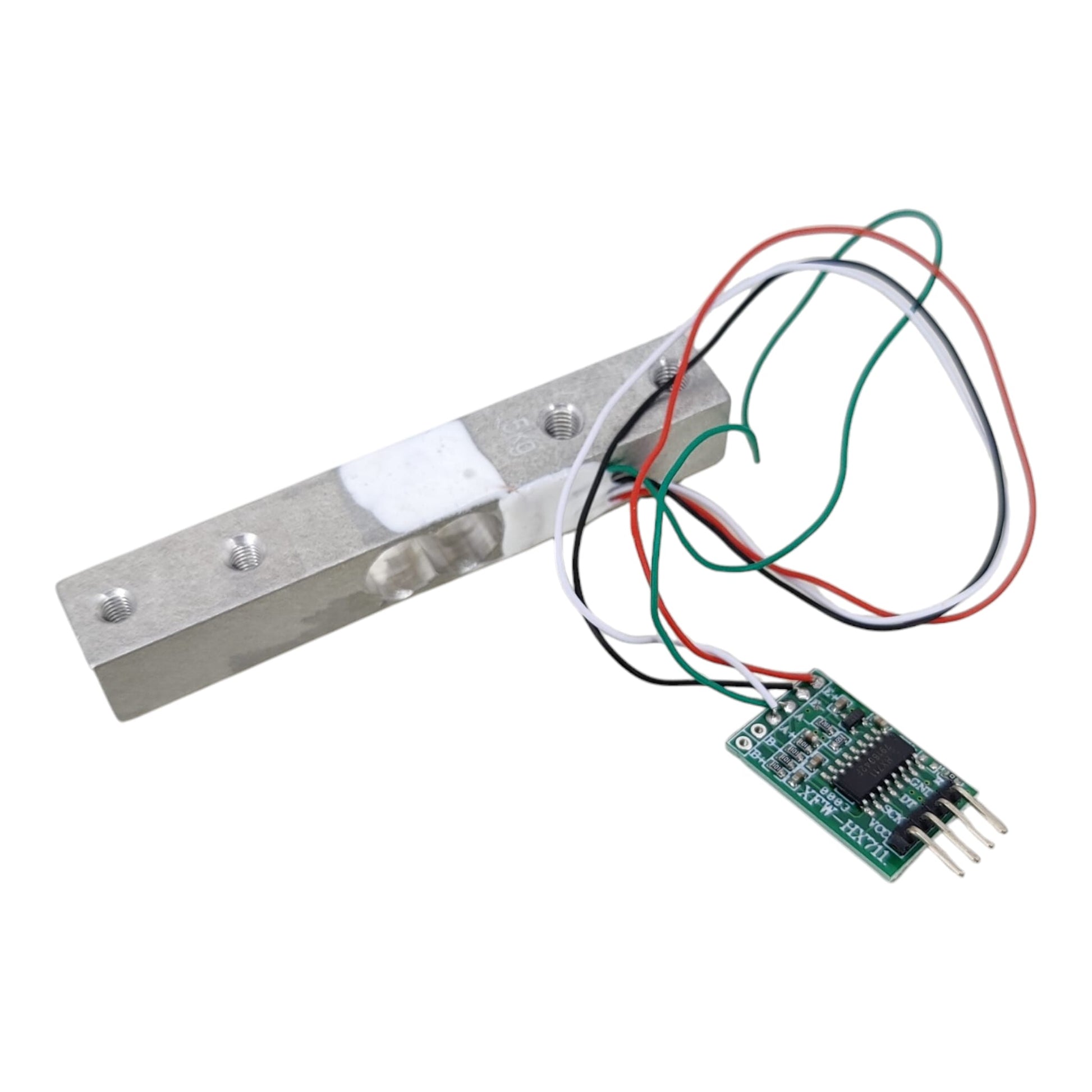 Detailed view of the HX711 24-bit AD amplifier module used for DIY electronic scales.