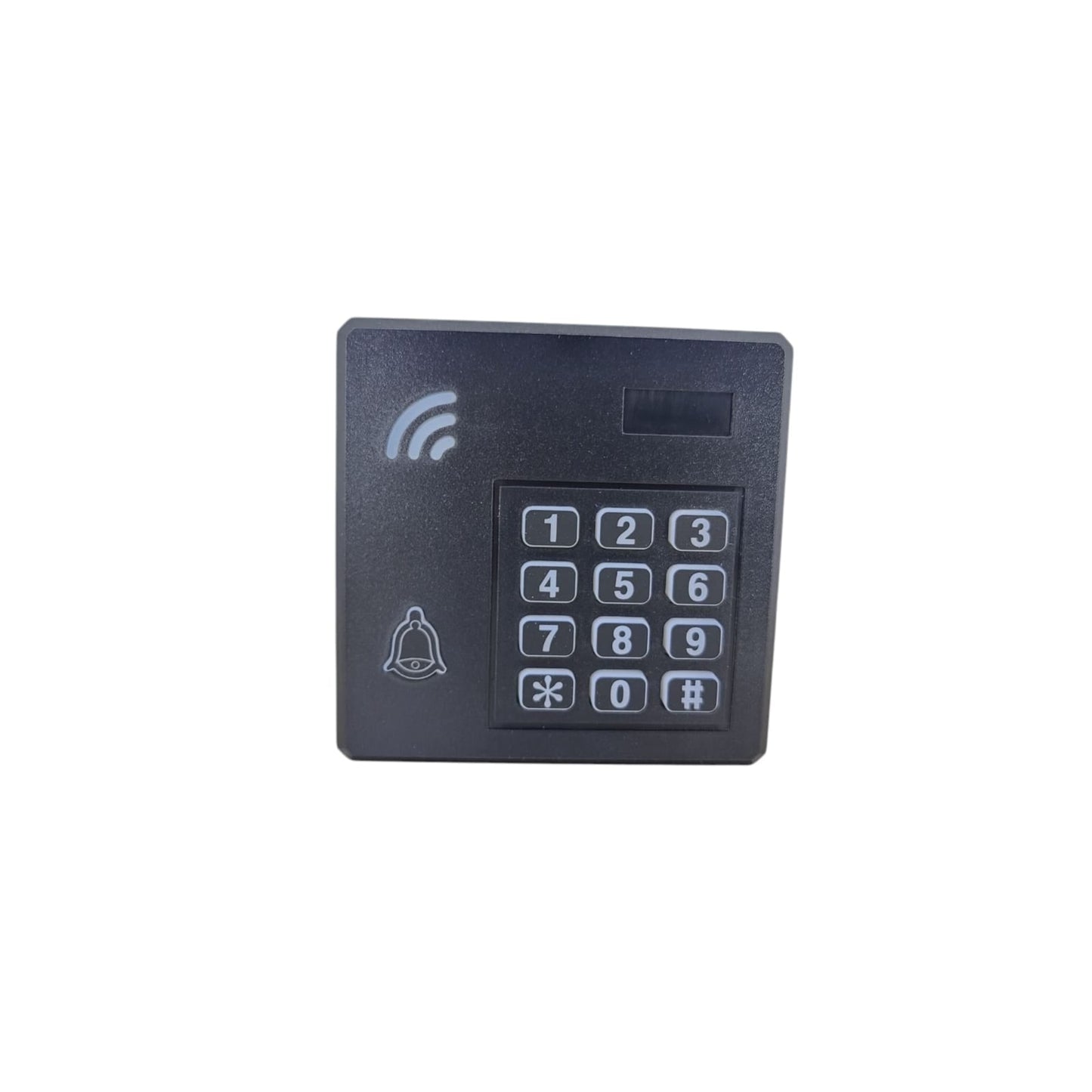 A black IC waterproof password access control keypad with an RFID reader and a bell icon.