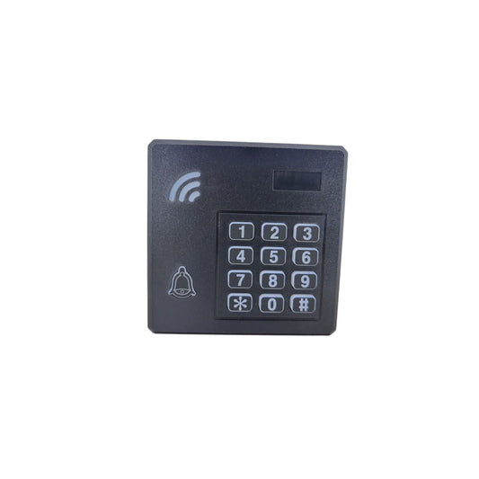 A black IC waterproof password access control keypad with an RFID reader and a bell icon.