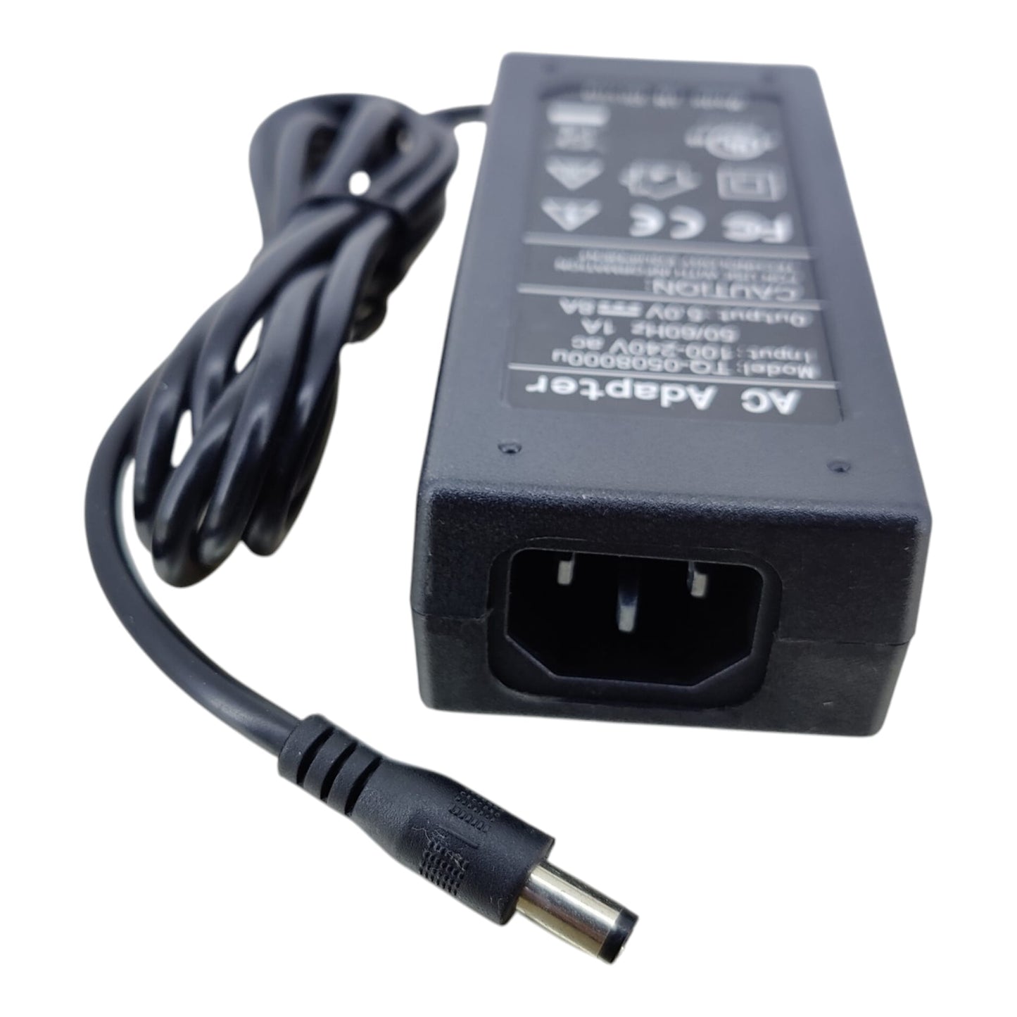 Rear view showing the IEC C14 3-pin power inlet on the 5V adapter