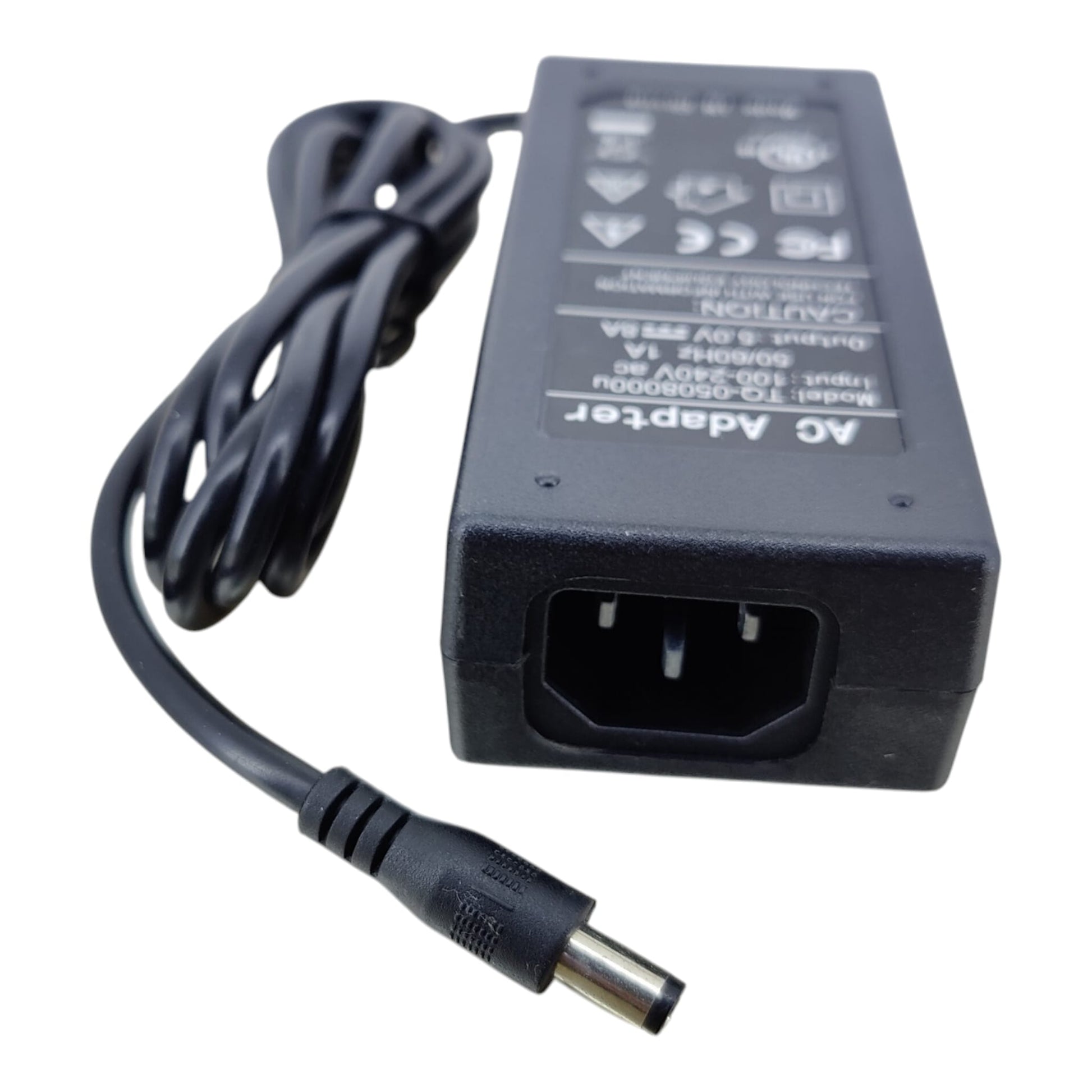 Rear view showing the IEC C14 3-pin power inlet on the 5V adapter