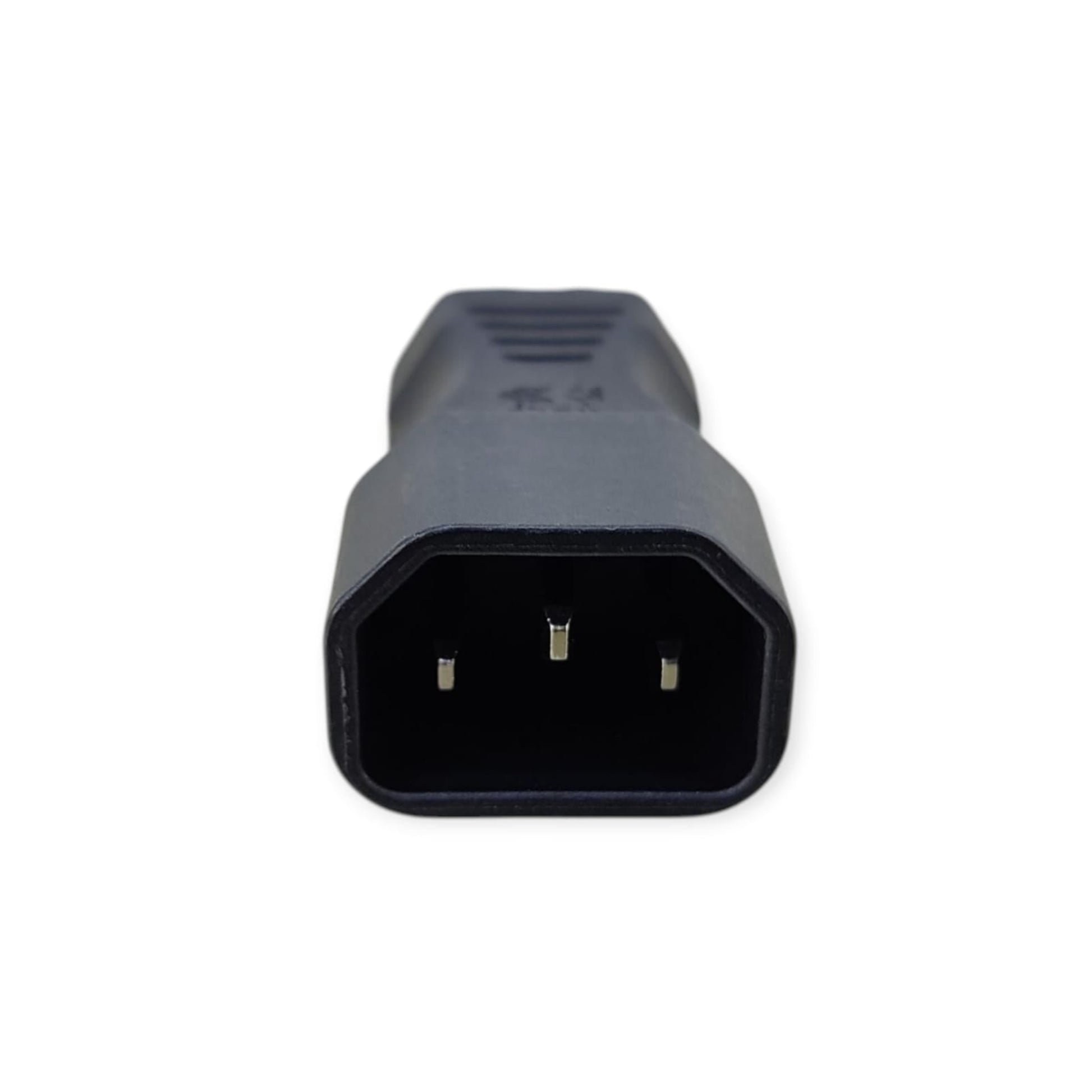 Close-up of the IEC C14 female inlet on the power adapter, where a C13 cable plugs in.