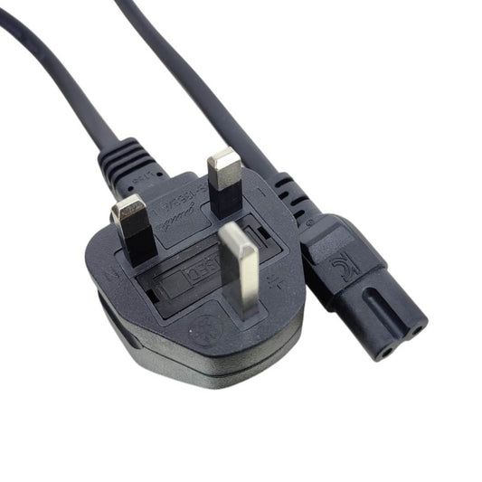 IEC C7 Figure 8 power cord with HK 3-pin plug, 1.8 meters, black cable