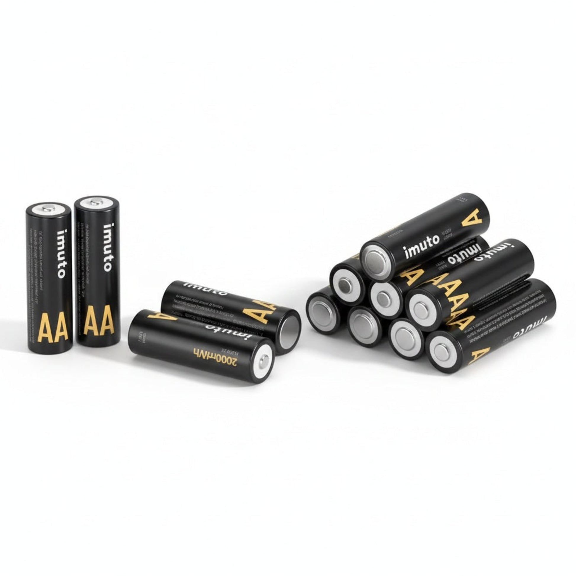 Imuto 1.5V Li-ion Rechargeable Batteries - AA (4-Pack) / AAA (8-Pack) displayed in a grouping.