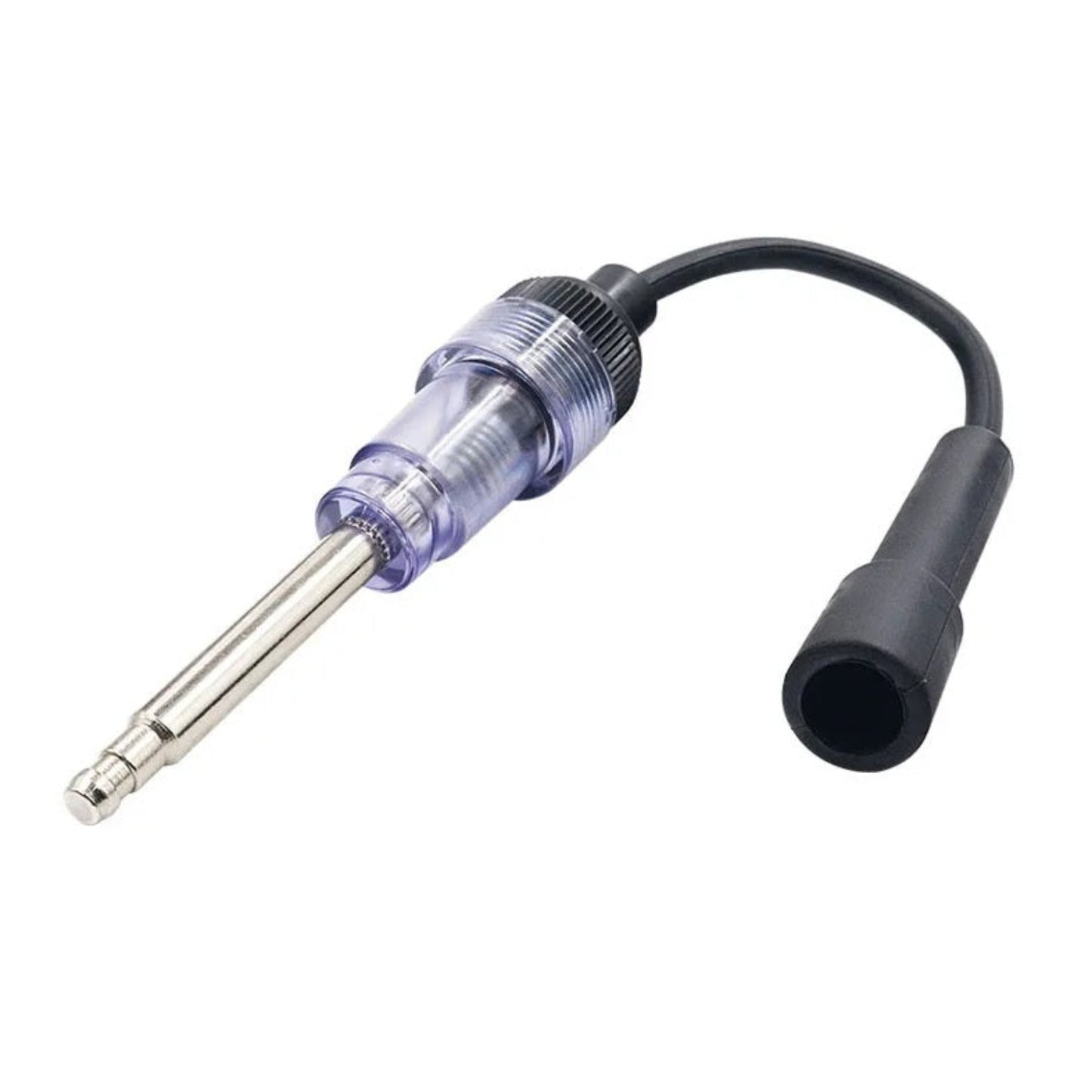 In-line automotive spark plug tester tool isolated on white background.