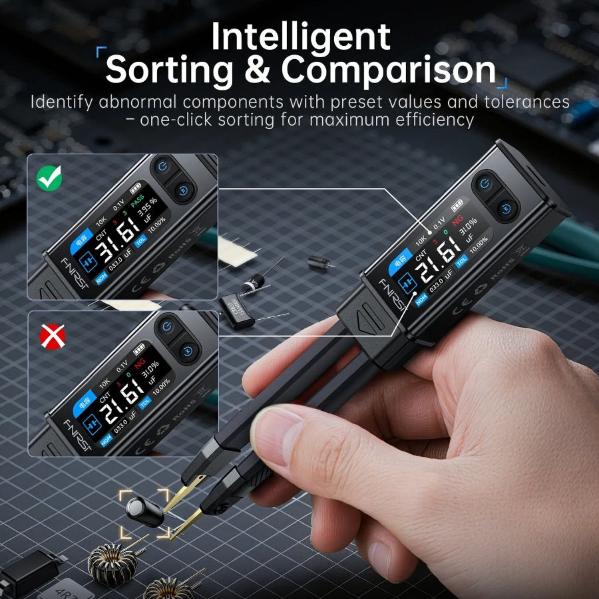 Intelligent sorting and comparison mode on LCR-ST2 for identifying abnormal components.