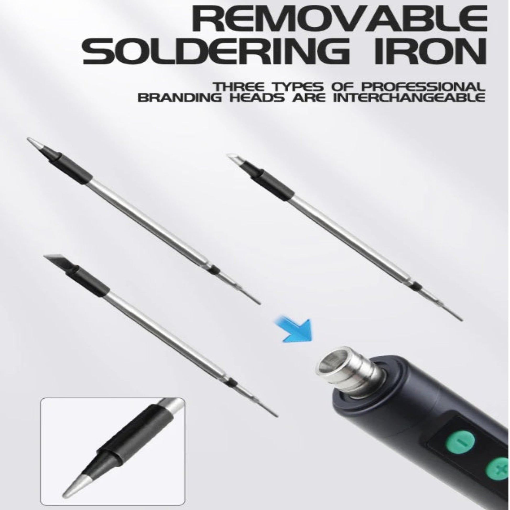 Three types of interchangeable professional branding heads for JCD 5134 wireless soldering iron.