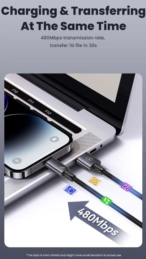USAMS IPHONE 2.4A充電線 2米 