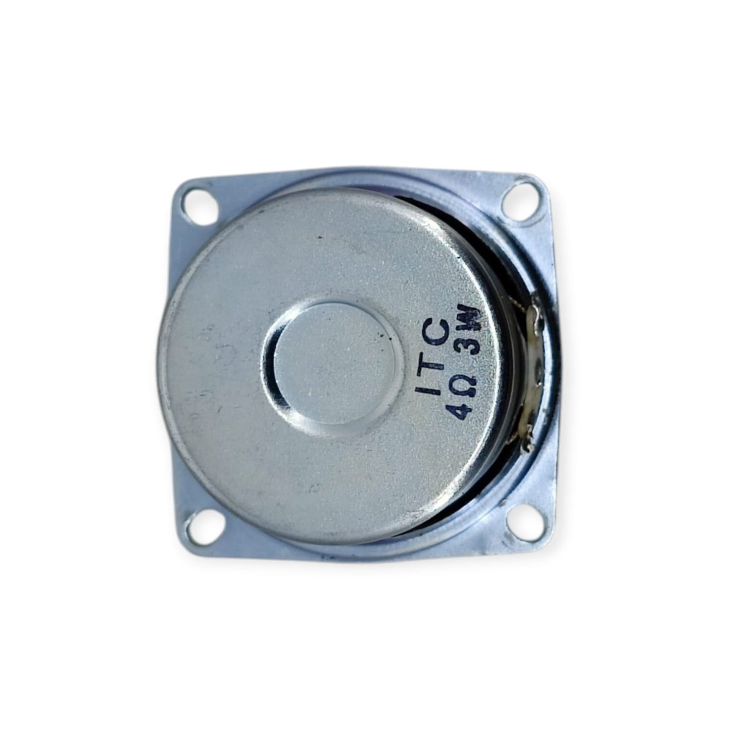 Top-down view of the speaker magnet, clearly showing "ITC 4Ω 3W" specifications.