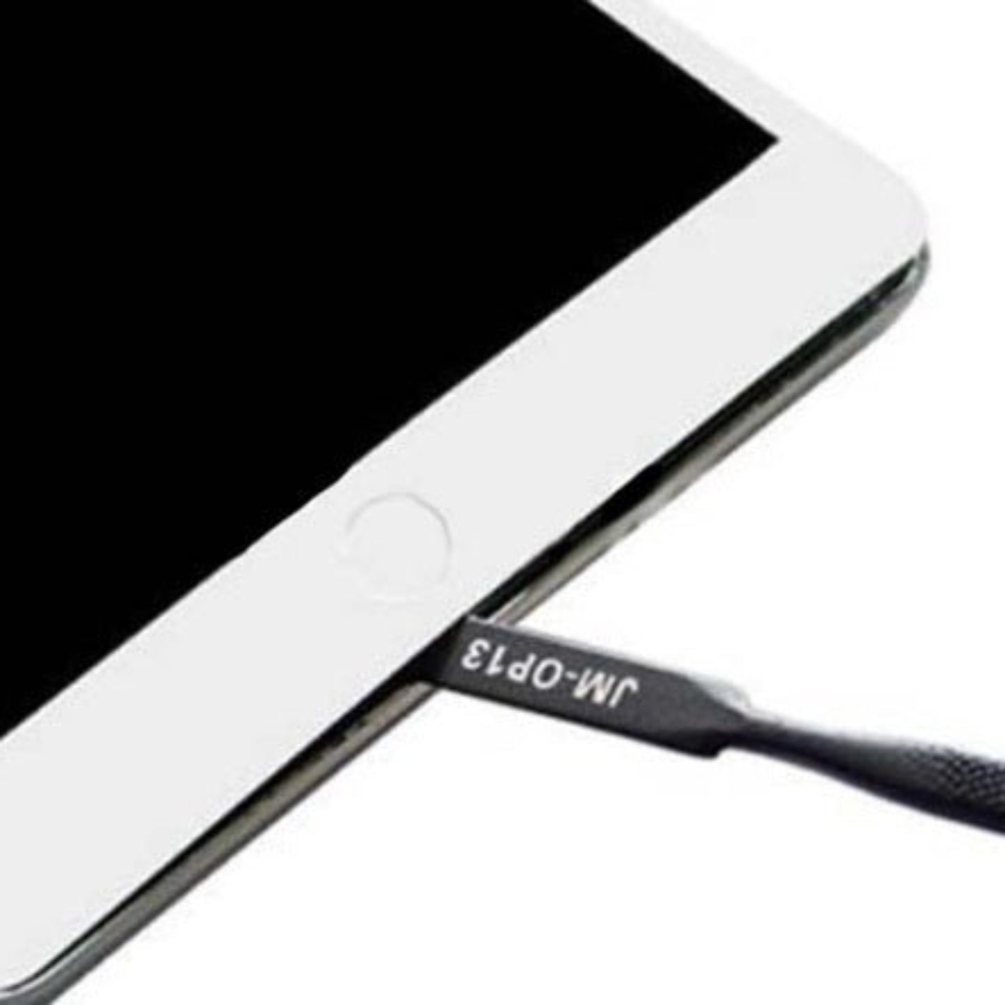 JM-OP13 anti-static pry bar tool inserted in mobile device for safe disassembly and repair of electronic gadgets.