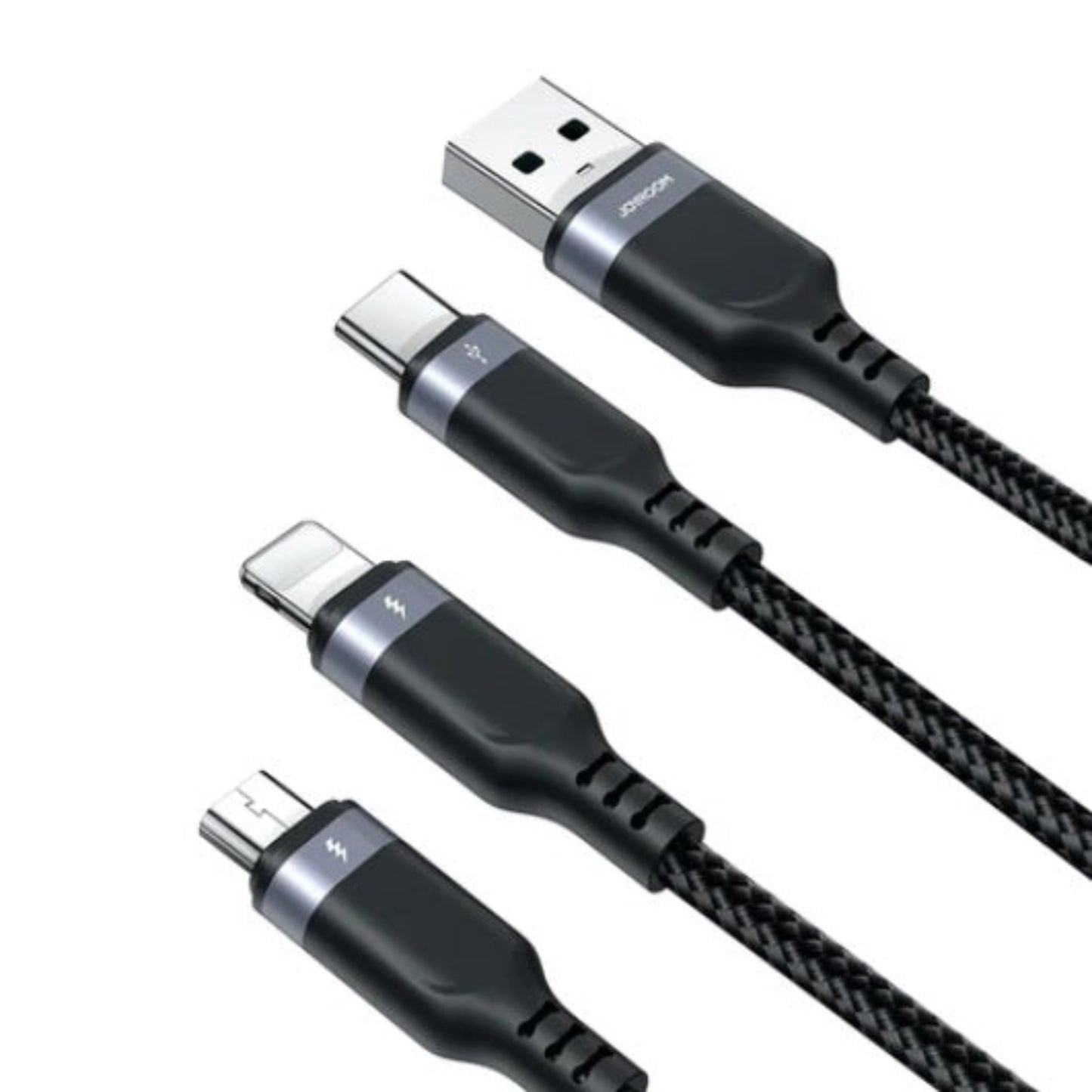 Close-up of the durable braided nylon exterior and aluminum alloy housing on the Joyroom cable.