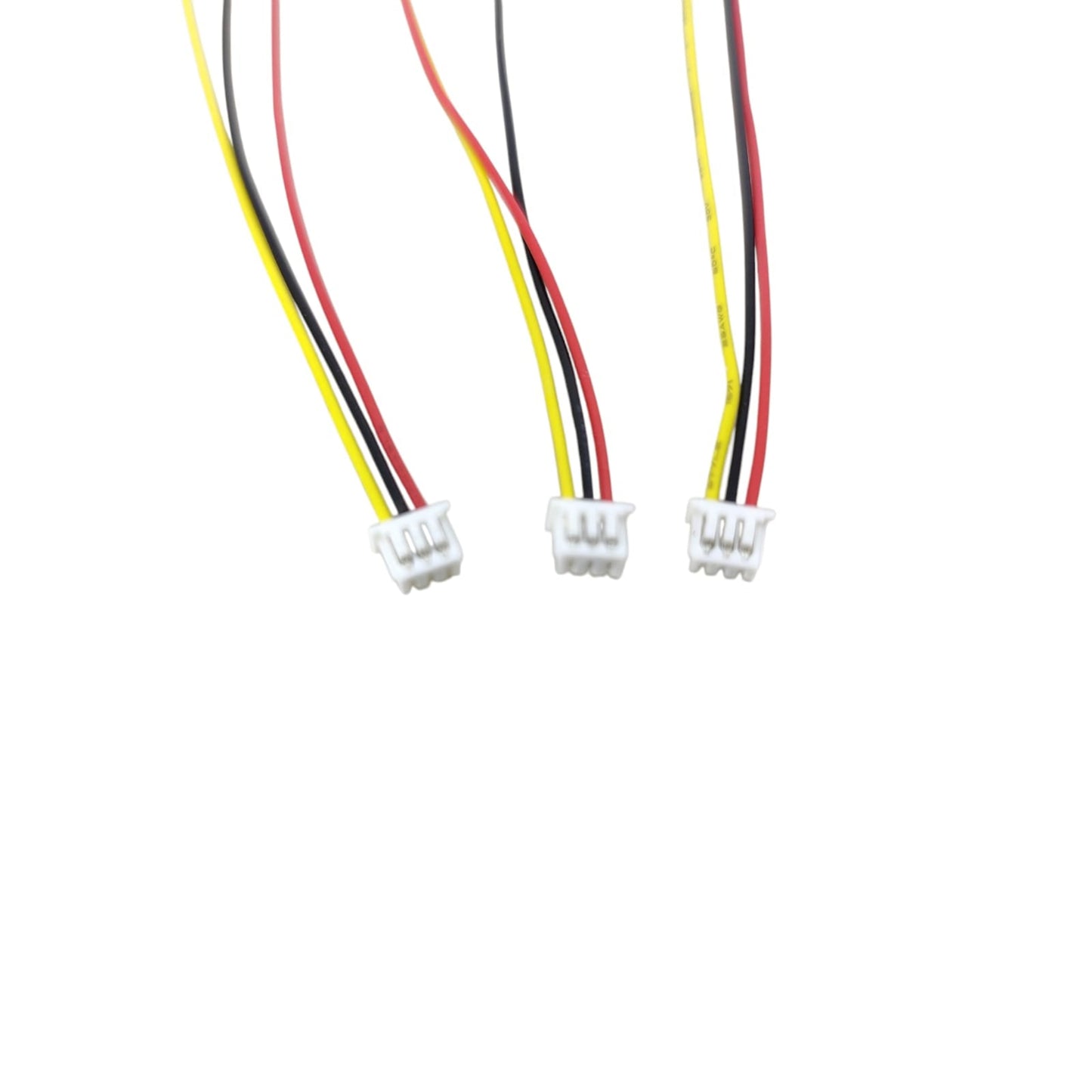 A bundle of three 10cm long pigtail wires with 3-pin JST-style connectors for electronics projects.