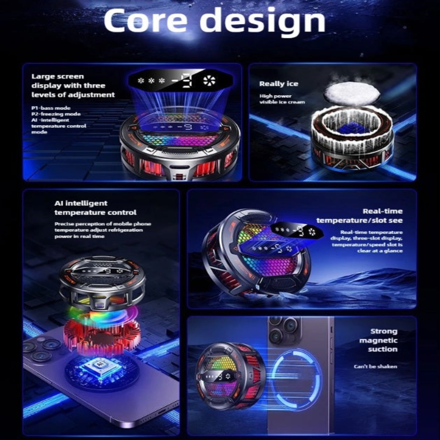 Three adjustable cooling modes: P1, P2, and AI intelligent temperature control on K31 radiator.