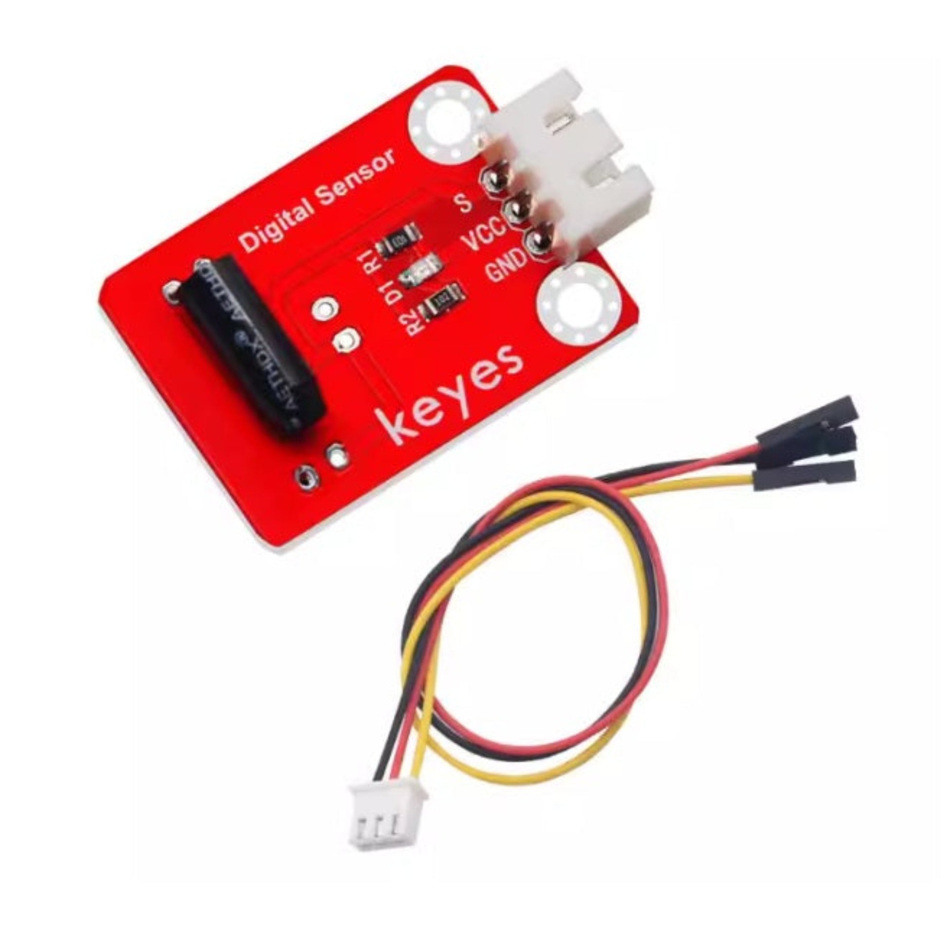 Keyes red PCB digital vibration sensor module with 3-pin connector.