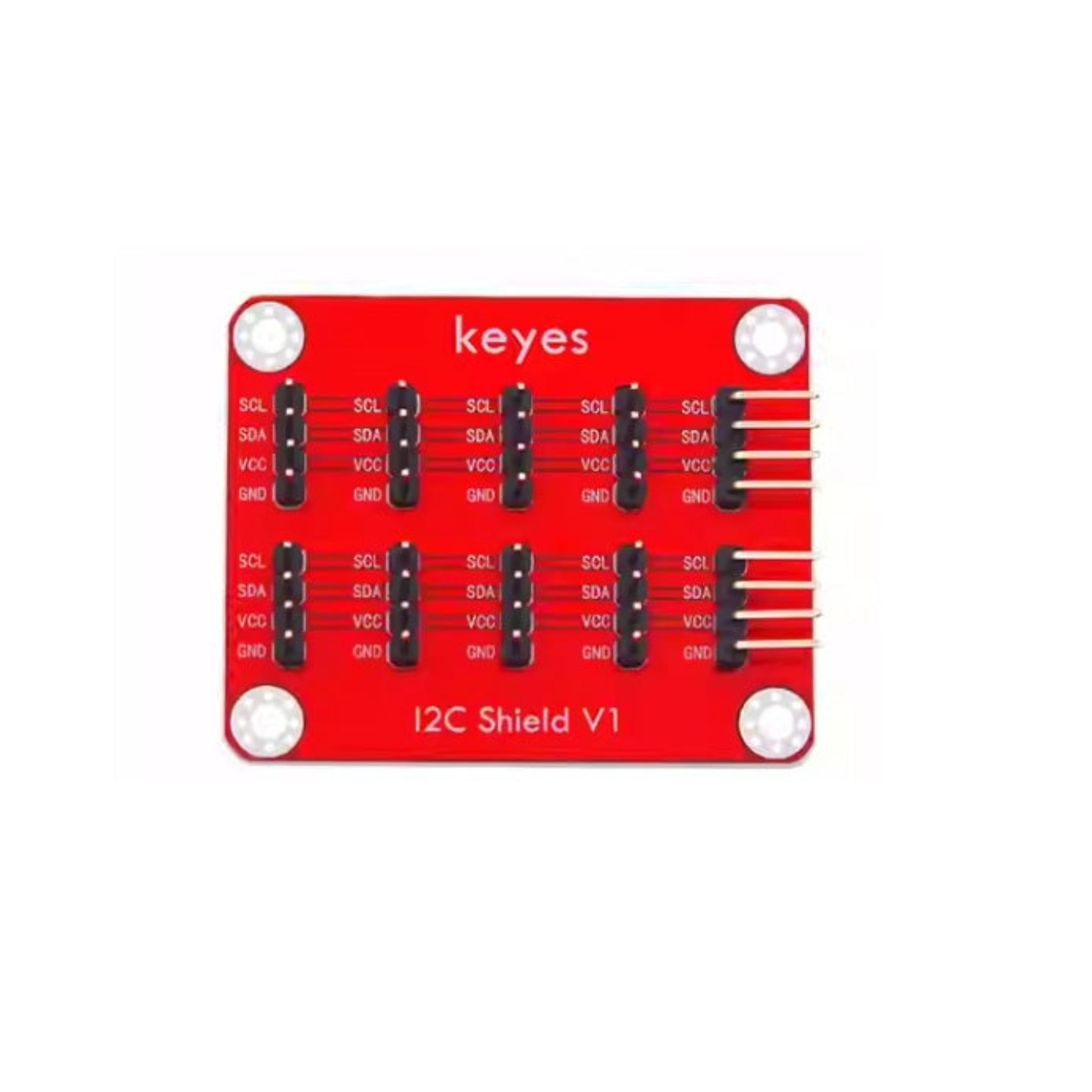 Top view of Keyes I2C Shield V1 showing 10 sets of 4-pin headers.