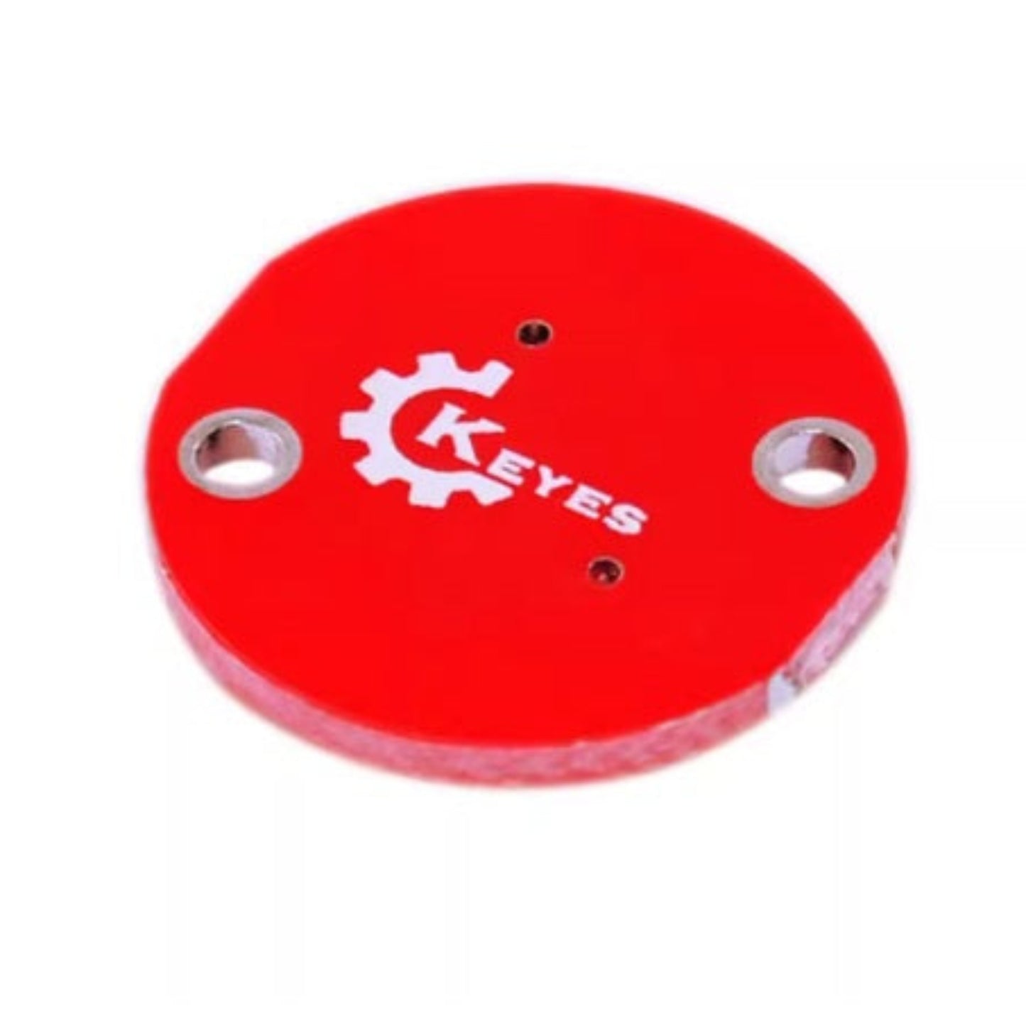Back view of the red KEYES LilyPad Buzzer Module, showing the KEYES gear logo.